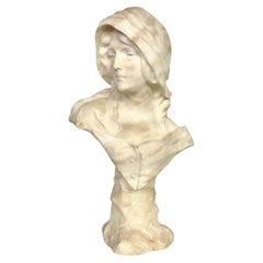 By Georges Morin French Alabaster Bust of a Young Woman 