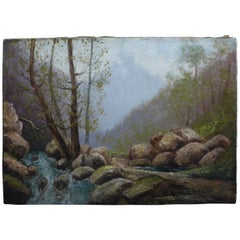 Antique By Godchaux Oil on Canvas French Mountain, circa 1900