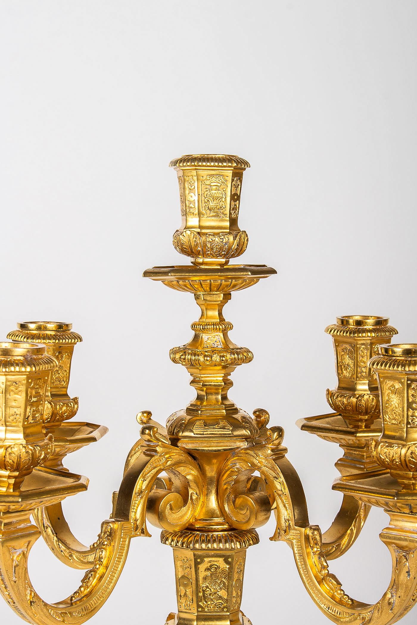 by H Voisenet, Large Pair of Louis XIV Style Ormolu Candelabras, circa 1880-1900 3