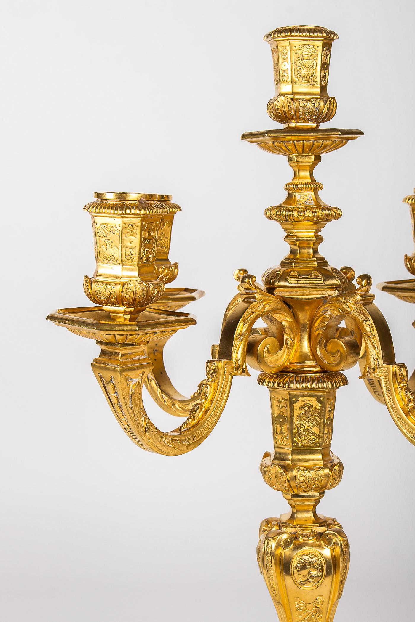 by H Voisenet, Large Pair of Louis XIV Style Ormolu Candelabras, circa 1880-1900 4