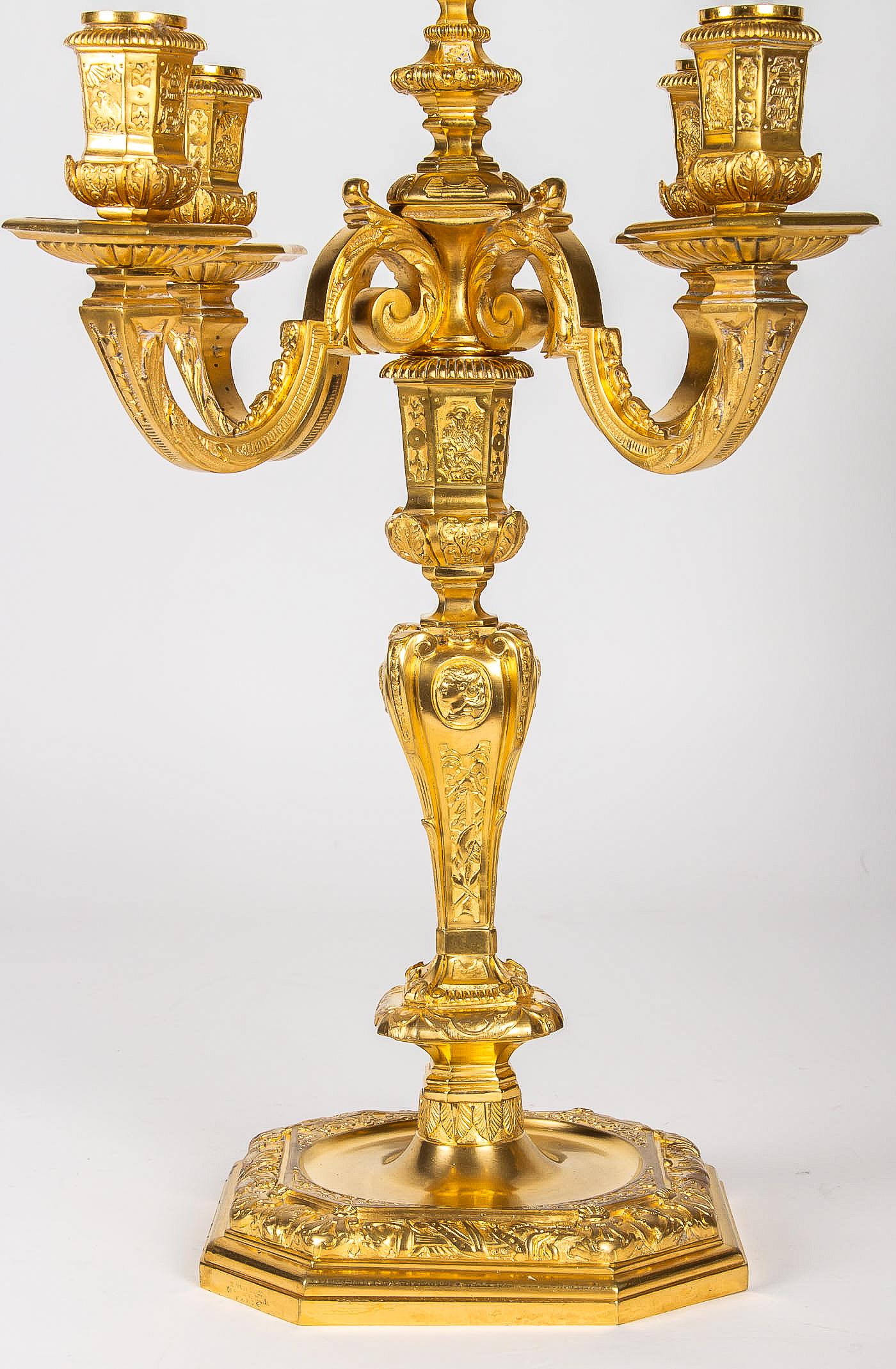 by H Voisenet, Large Pair of Louis XIV Style Ormolu Candelabras, circa 1880-1900 5