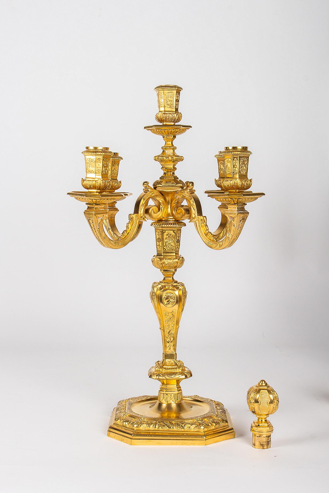by H Voisenet, Large Pair of Louis XIV Style Ormolu Candelabras, circa 1880-1900 In Good Condition In Saint Ouen, FR