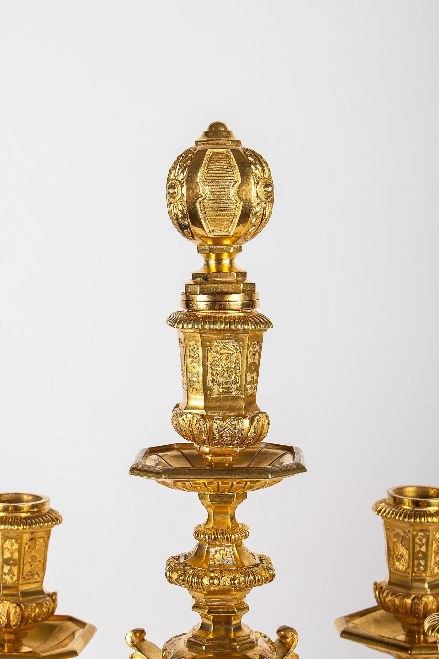 Bronze by H Voisenet, Large Pair of Louis XIV Style Ormolu Candelabras, circa 1880-1900