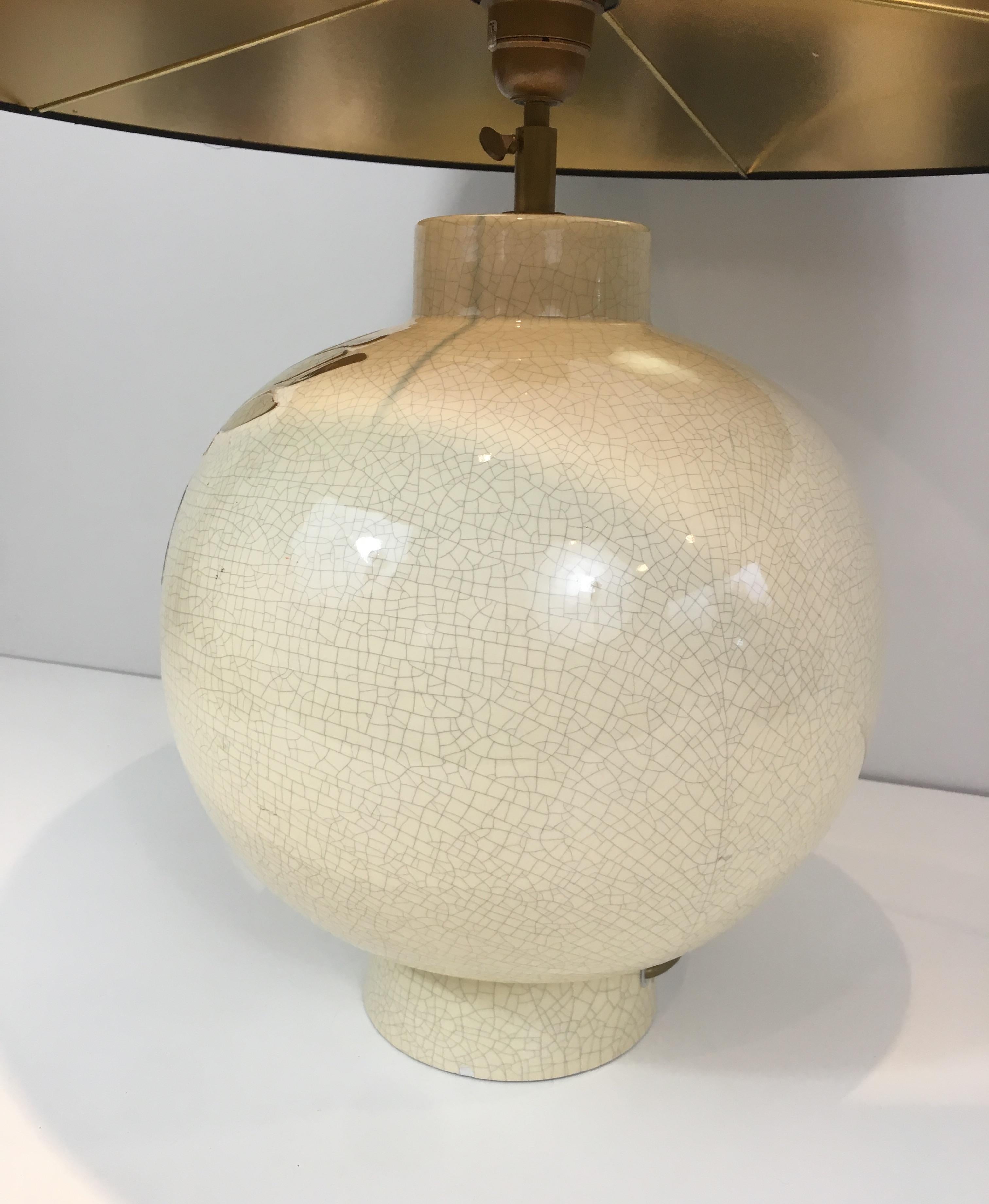 By L Drummer, Cracked Ceramic Lamp with Silver and Gold Flower Decoration on the In Good Condition In Marcq-en-Barœul, Hauts-de-France