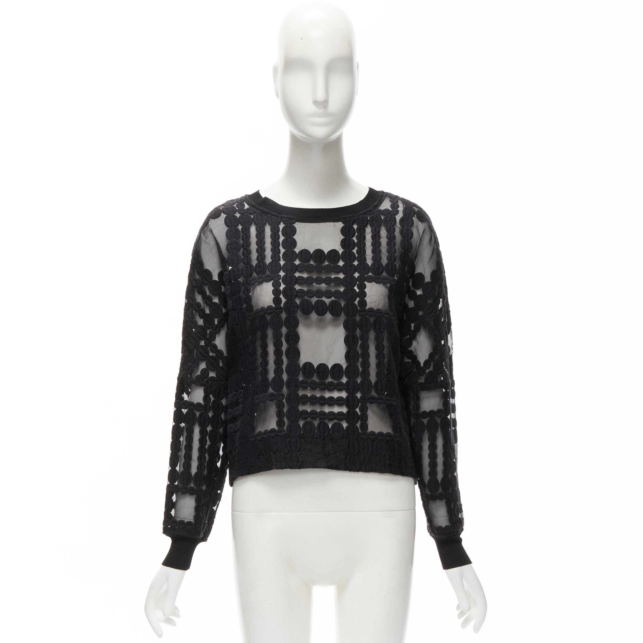 BY MALENE BIRGER noir graphique broderie en cercle pull cropped transparent FR36 S en vente 5
