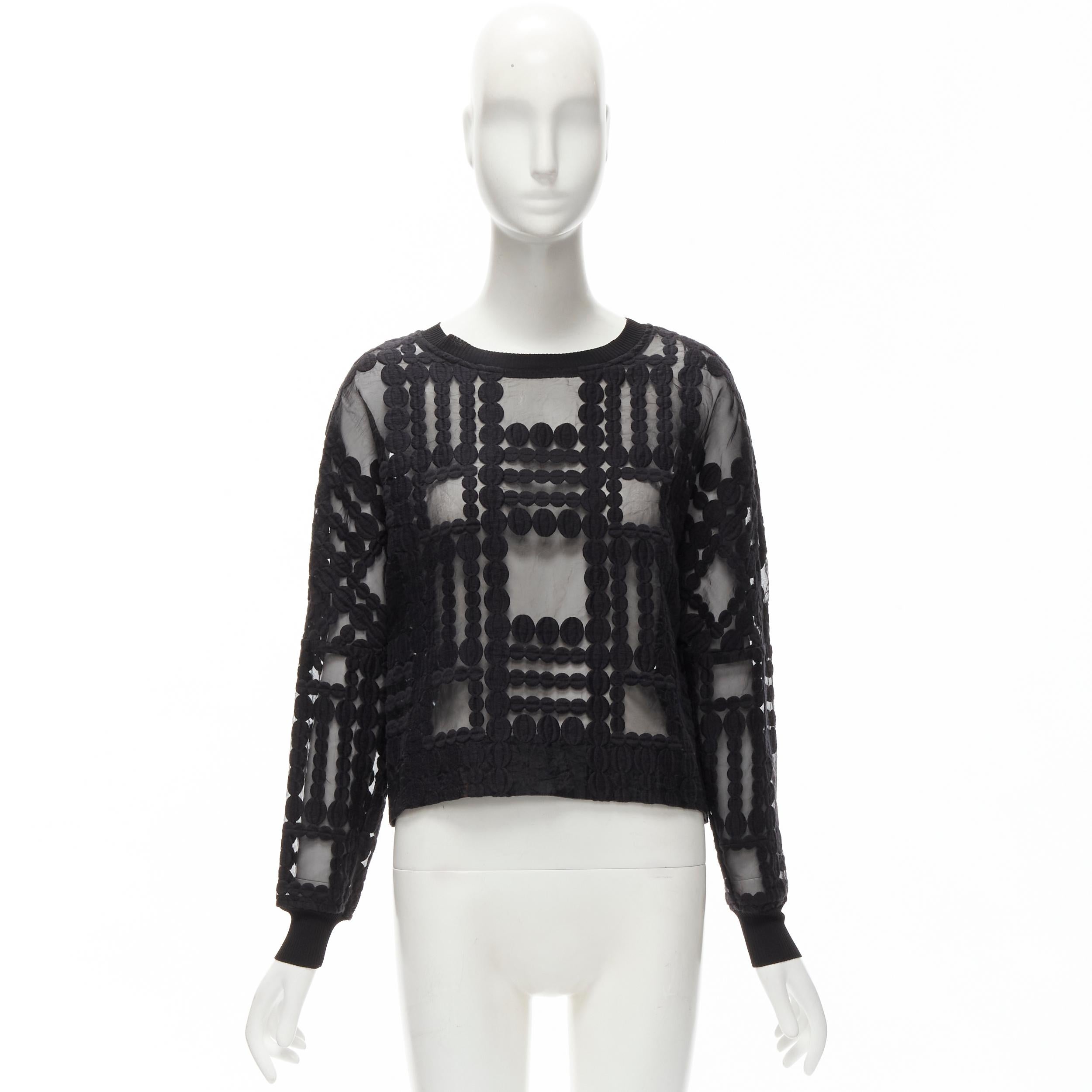 BY MALENE BIRGER black graphic circle embroidery sheer cropped sweater FR36 S For Sale 5