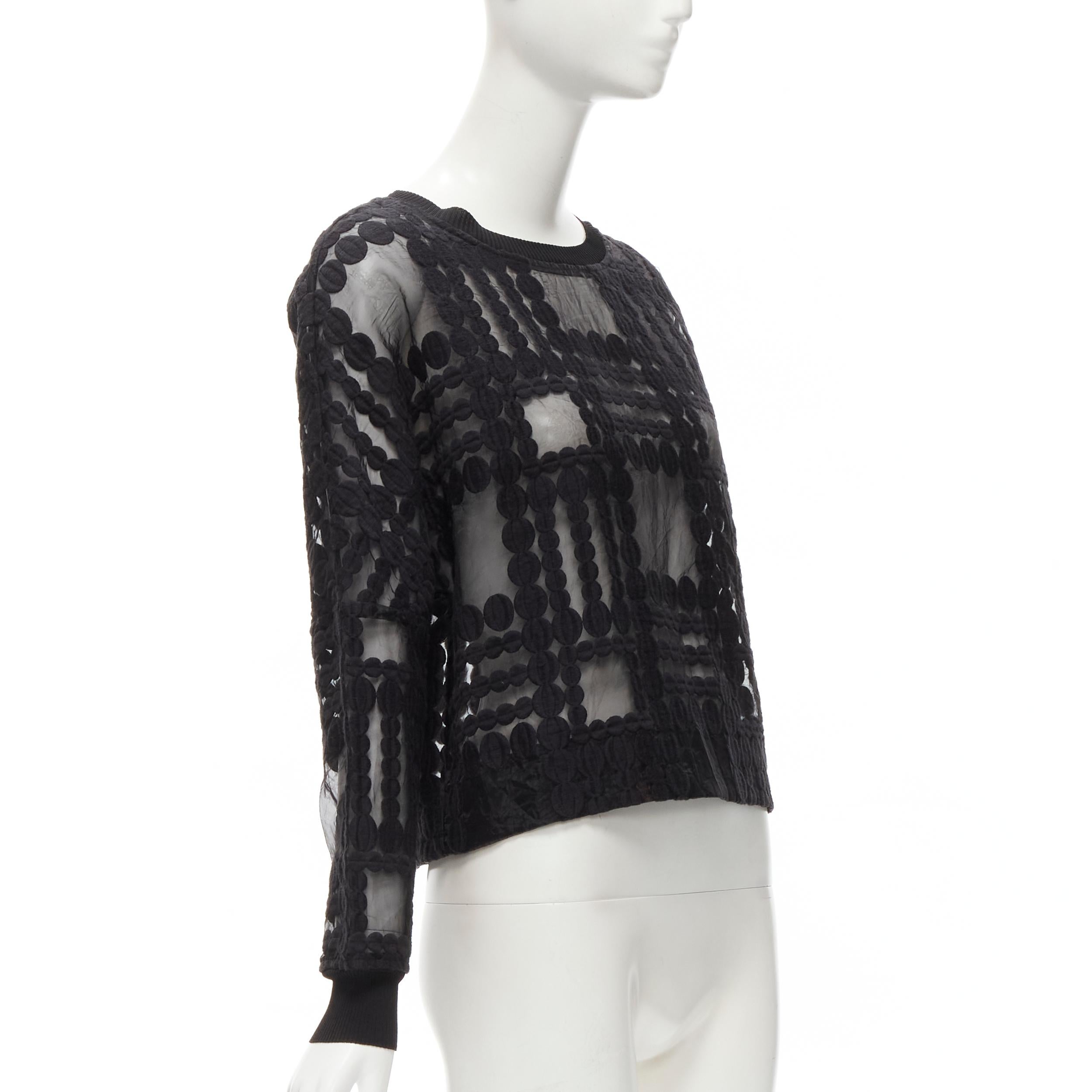 Black BY MALENE BIRGER black graphic circle embroidery sheer cropped sweater FR36 S For Sale