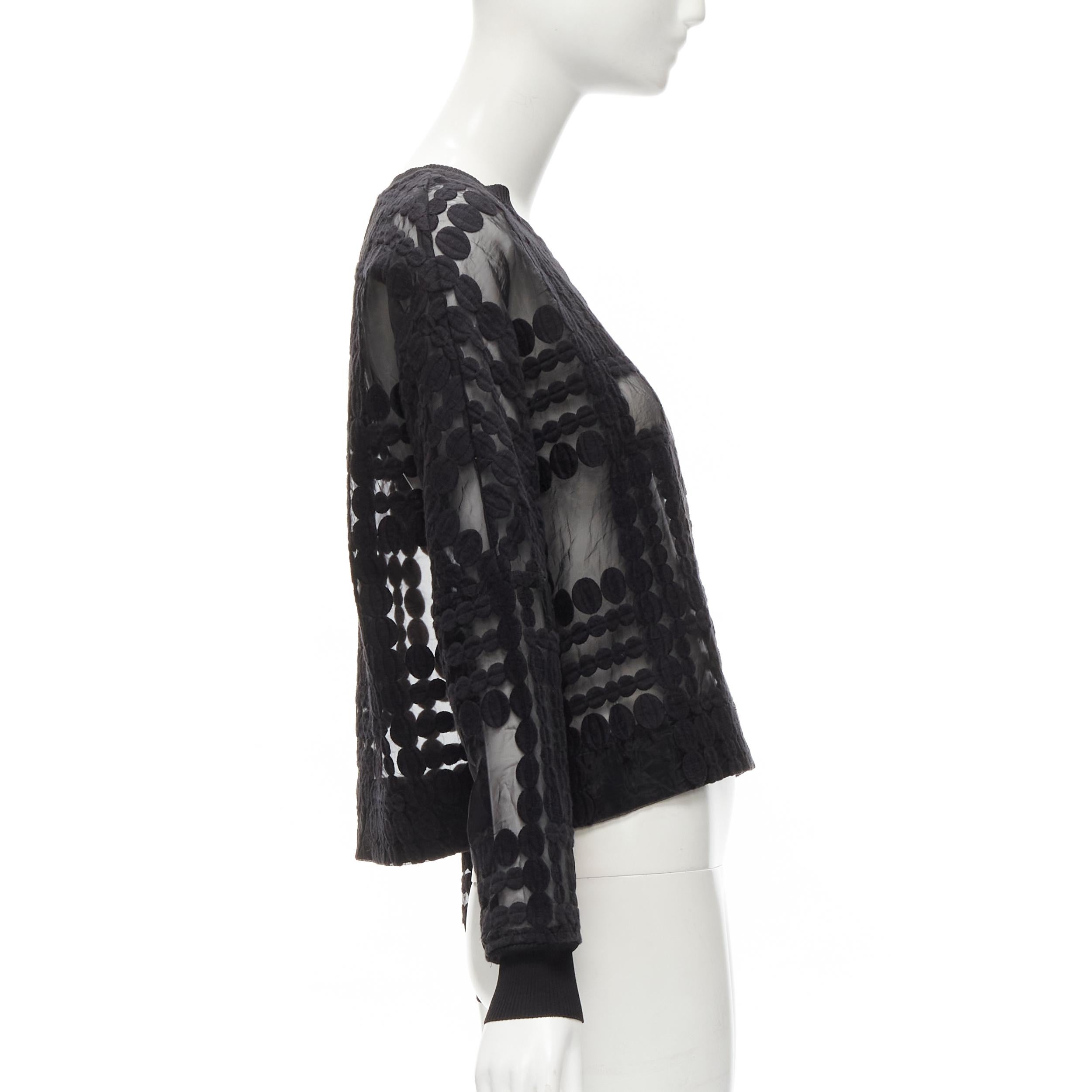 BY MALENE BIRGER black graphic circle embroidery sheer cropped sweater FR36 S In Excellent Condition For Sale In Hong Kong, NT