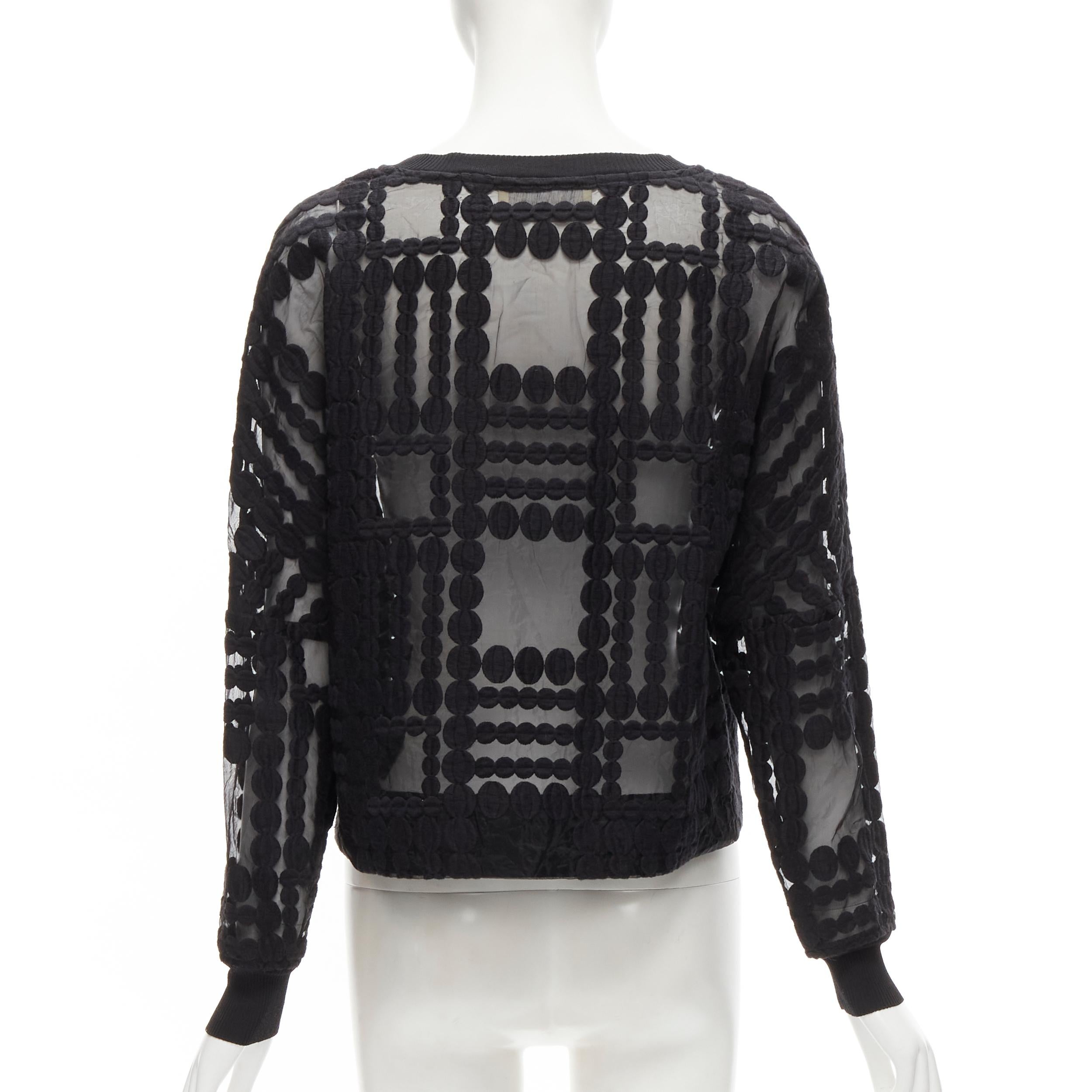 Women's BY MALENE BIRGER black graphic circle embroidery sheer cropped sweater FR36 S For Sale