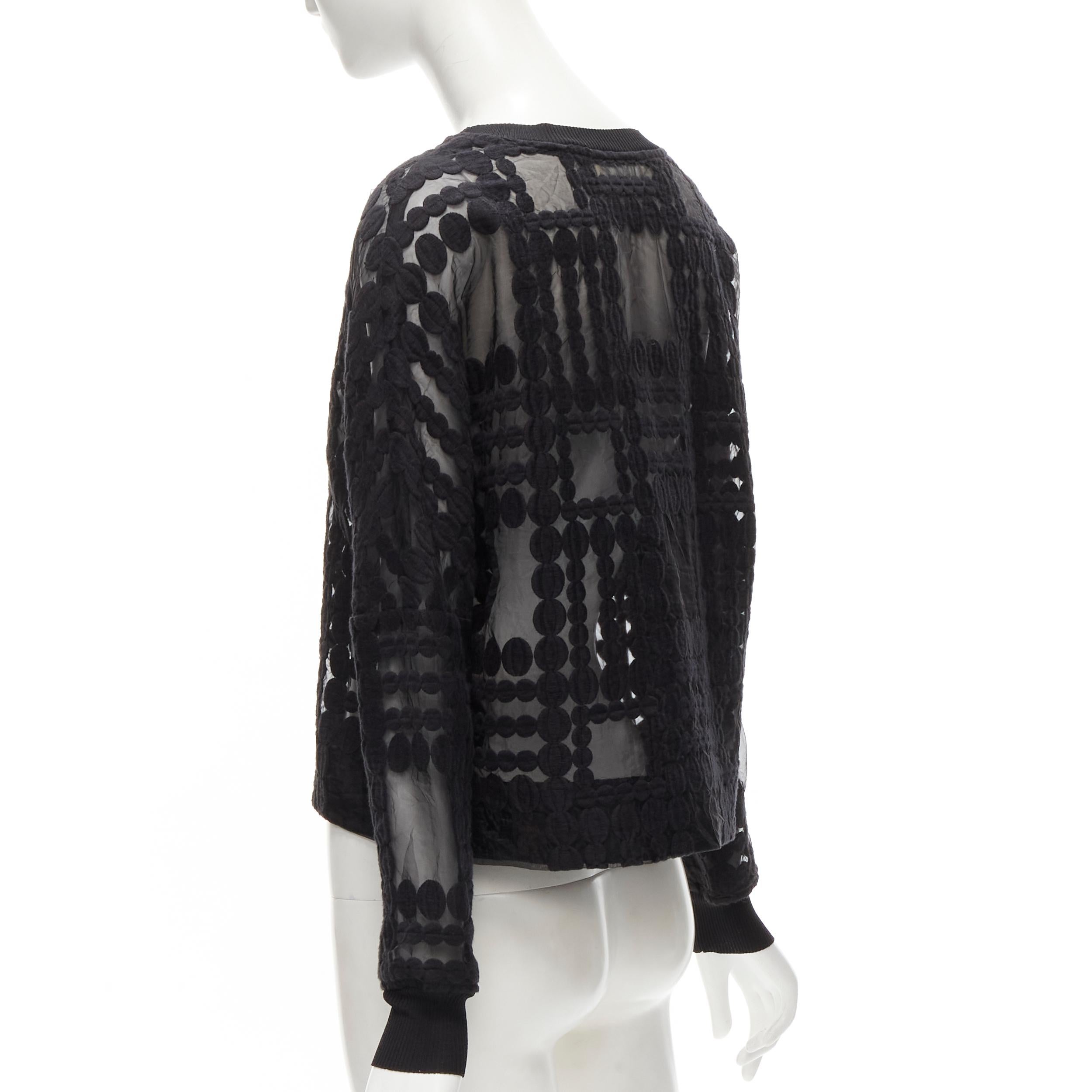 BY MALENE BIRGER black graphic circle embroidery sheer cropped sweater FR36 S For Sale 1
