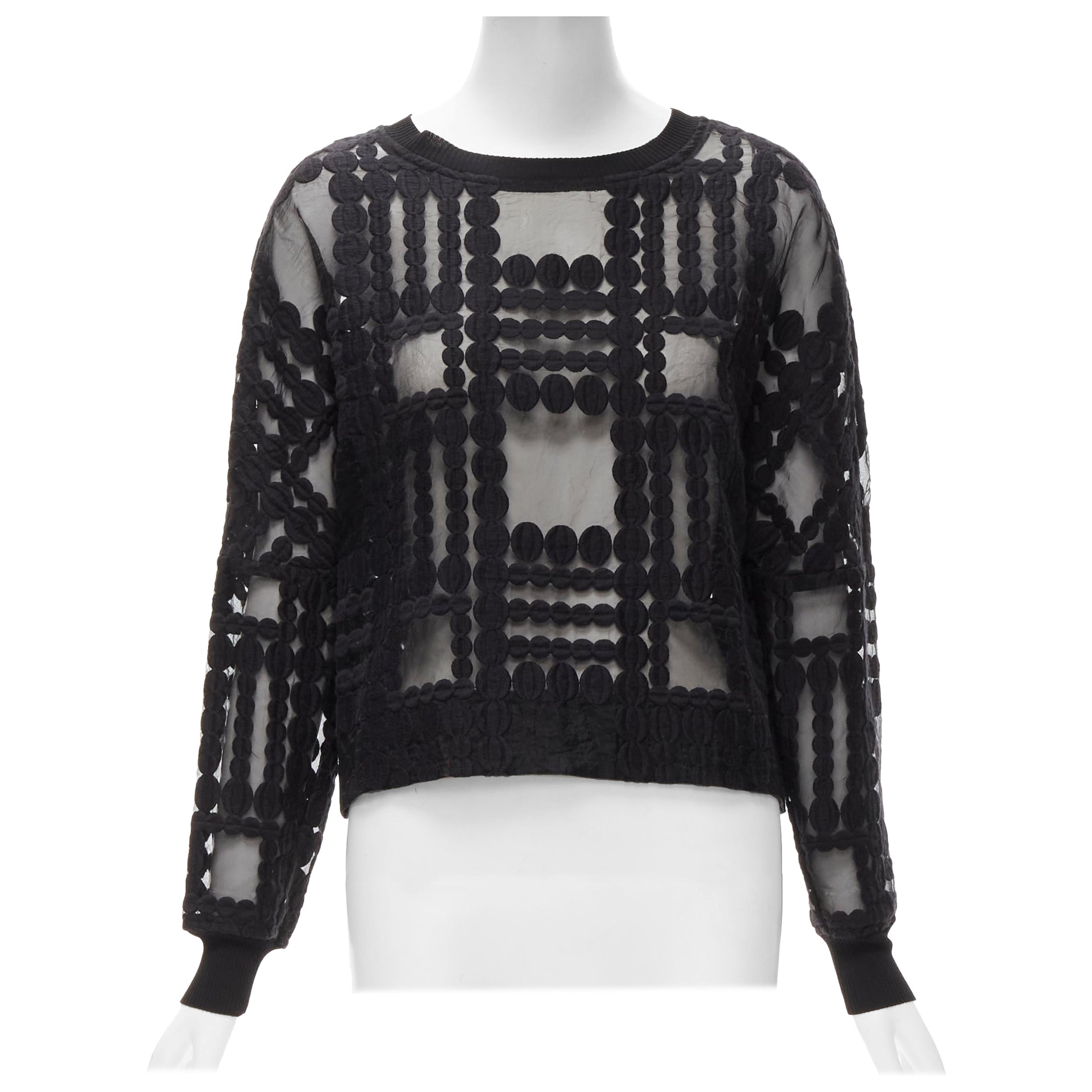 BY MALENE BIRGER noir graphique broderie en cercle pull cropped transparent FR36 S