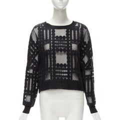 BY MALENE BIRGER black graphic circle embroidery sheer cropped sweater FR36 S