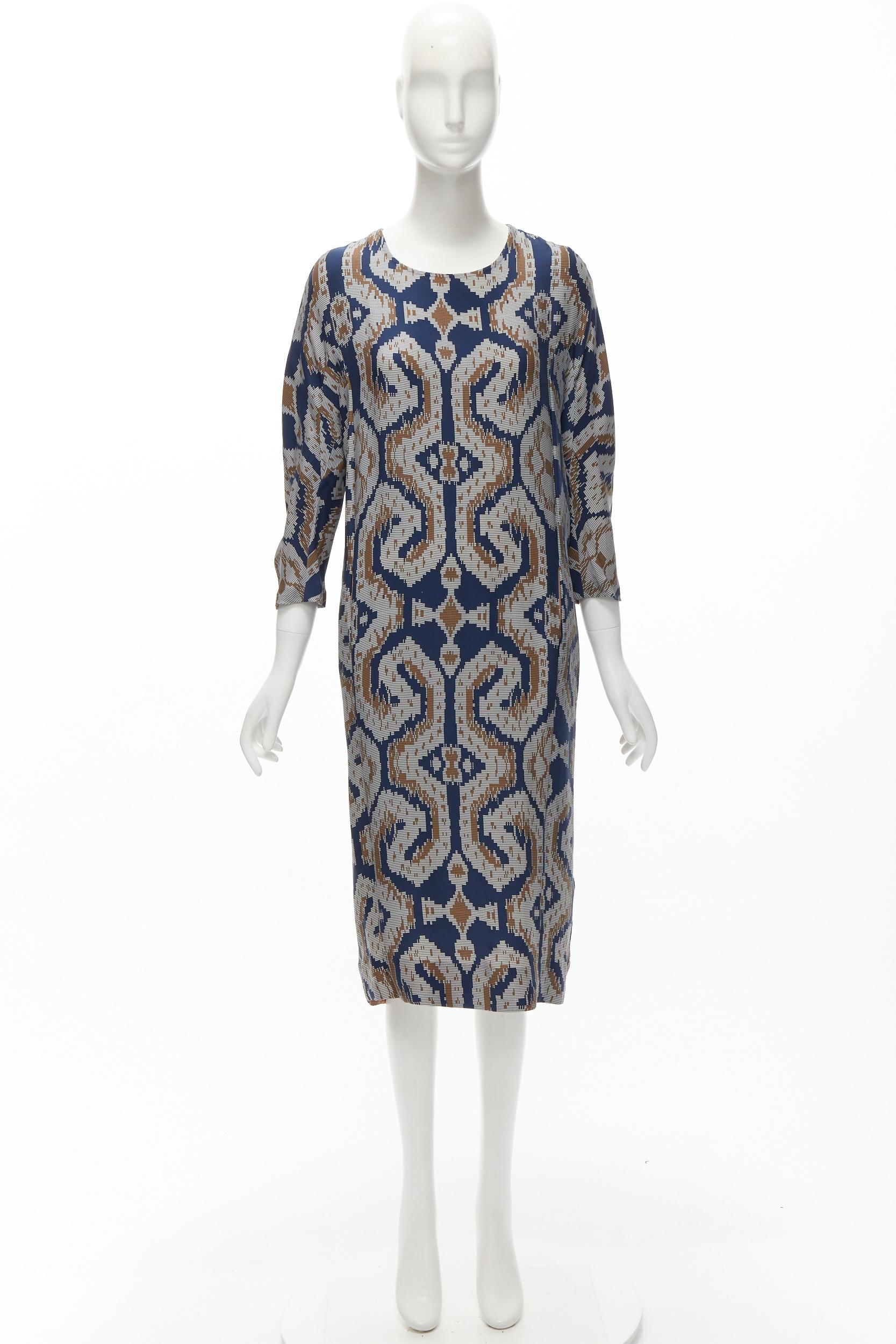 BY MALENE BIRGER blue grey ethnic round crew neck midi dress FR36 S For Sale 4