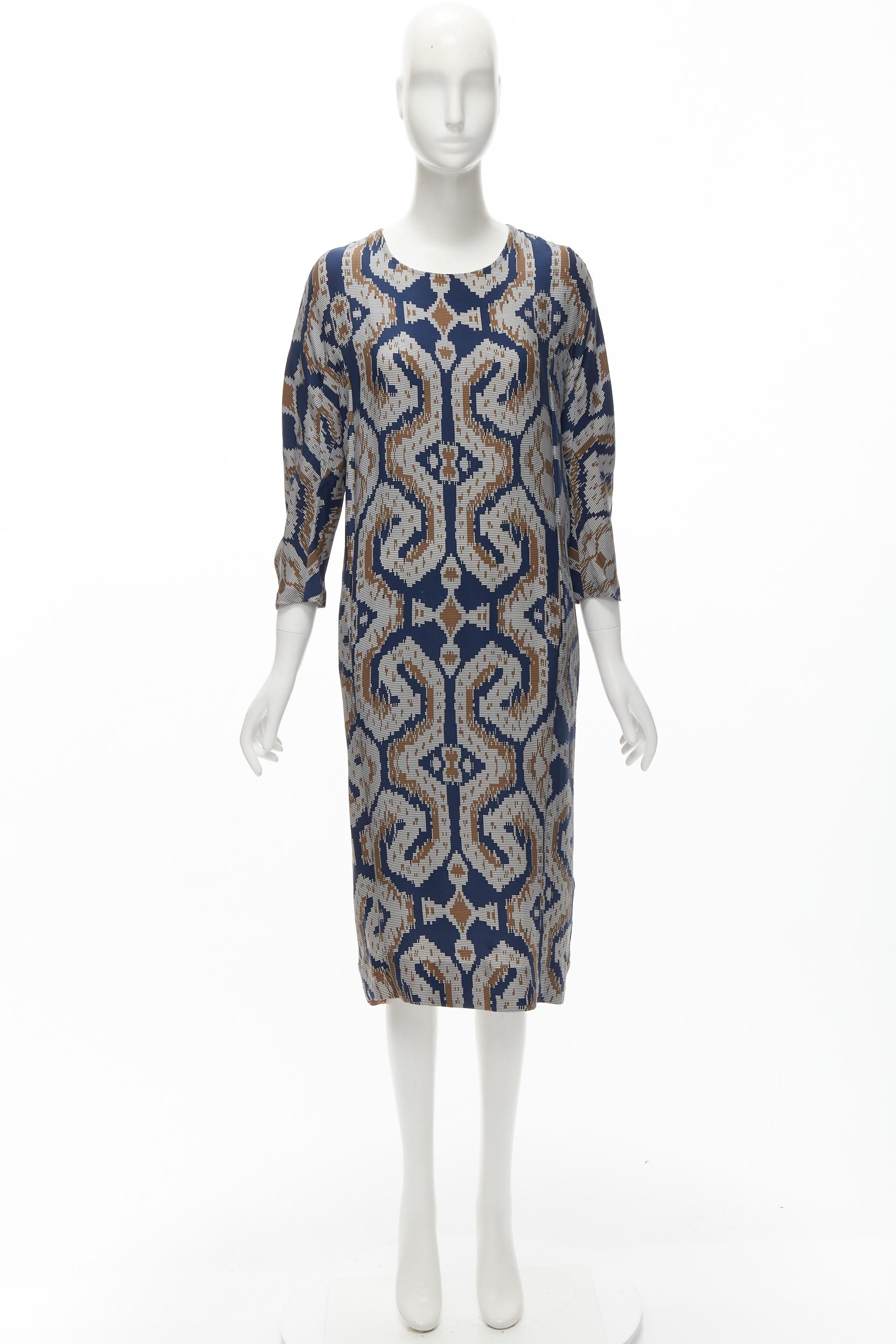 BY MALENE BIRGER blue grey ethnic round crew neck midi dress FR36 S For Sale 5