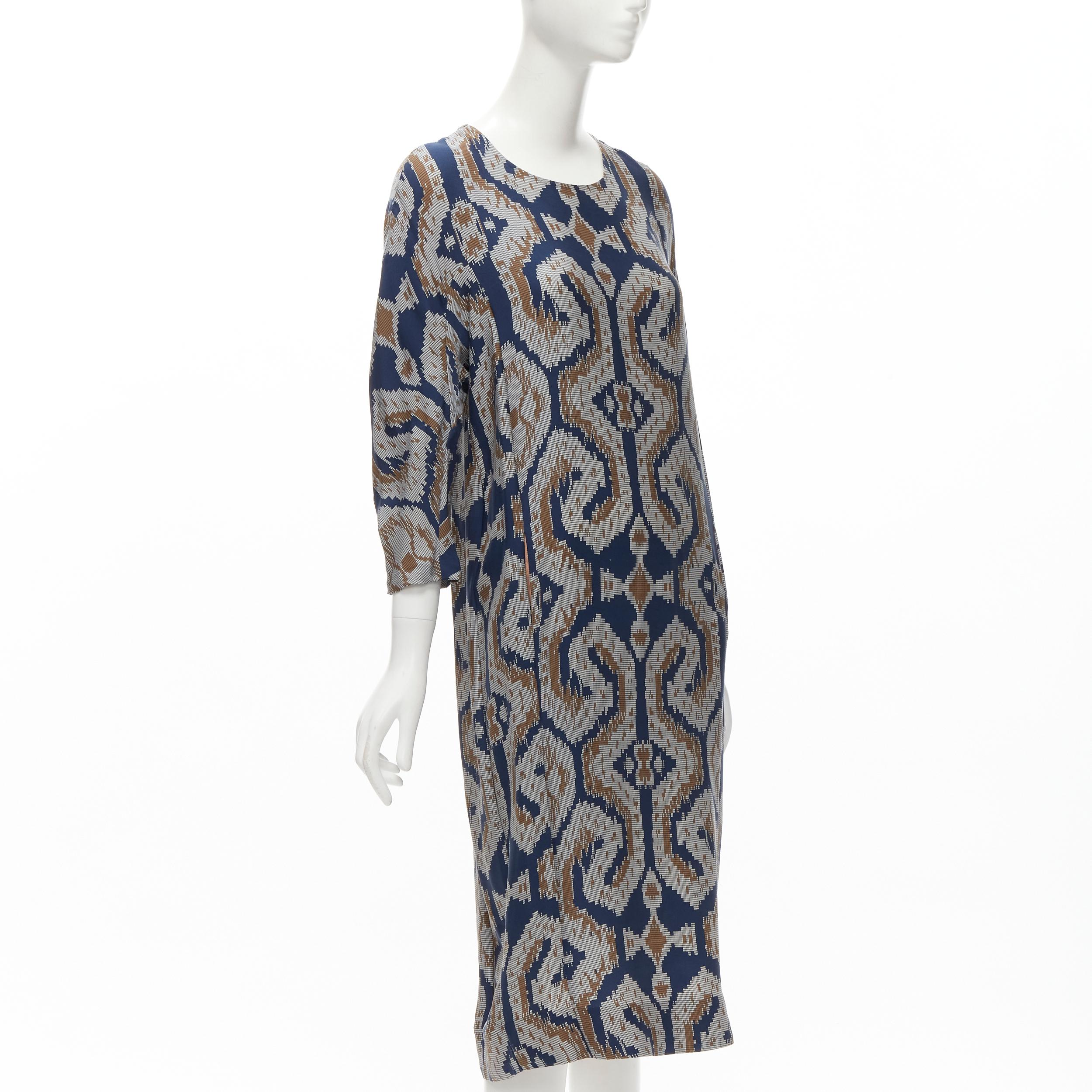 Gray BY MALENE BIRGER blue grey ethnic round crew neck midi dress FR36 S For Sale