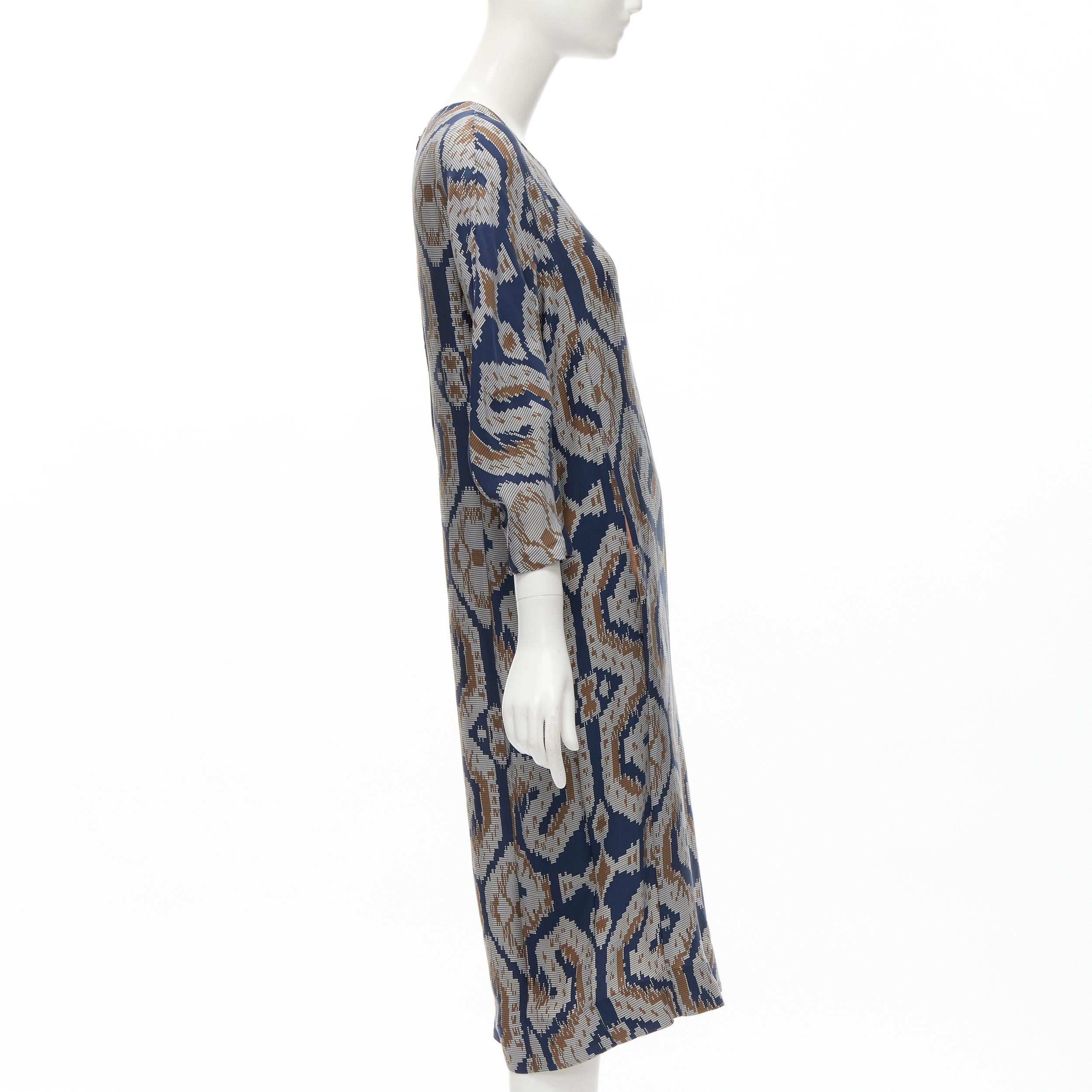 BY MALENE BIRGER blue grey ethnic round crew neck midi dress FR36 S In Excellent Condition For Sale In Hong Kong, NT