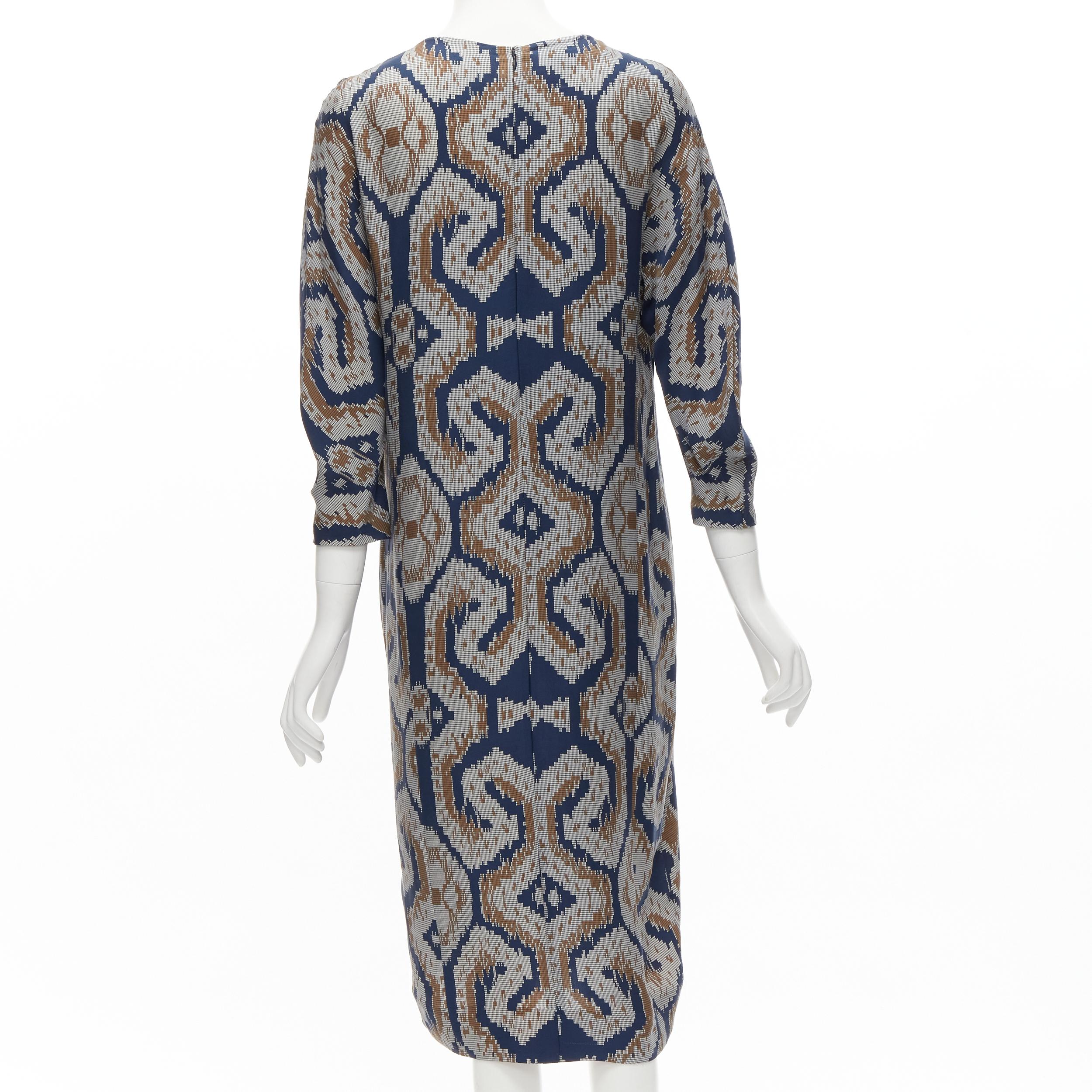 BY MALENE BIRGER blue grey ethnic round crew neck midi dress FR36 S In Excellent Condition For Sale In Hong Kong, NT