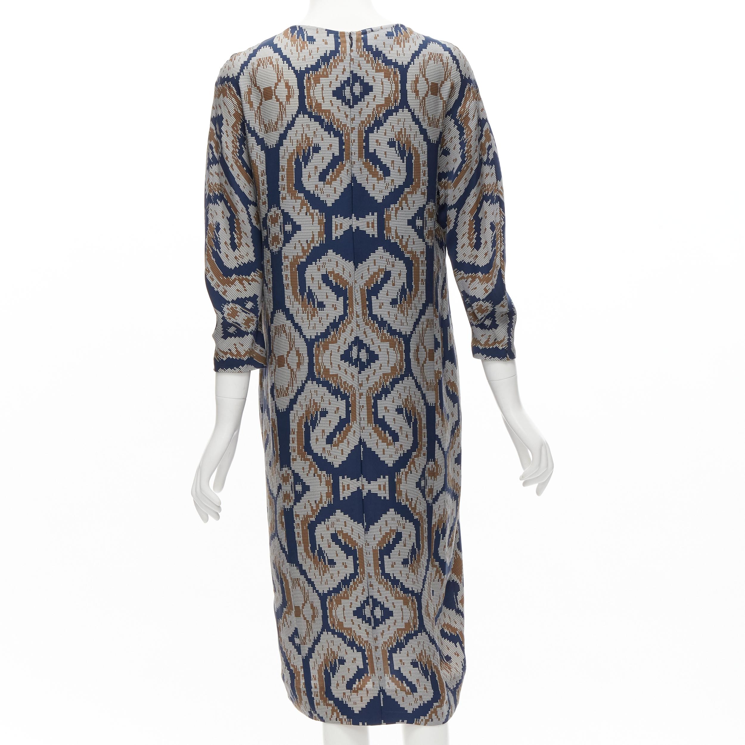 Women's BY MALENE BIRGER blue grey ethnic round crew neck midi dress FR36 S For Sale