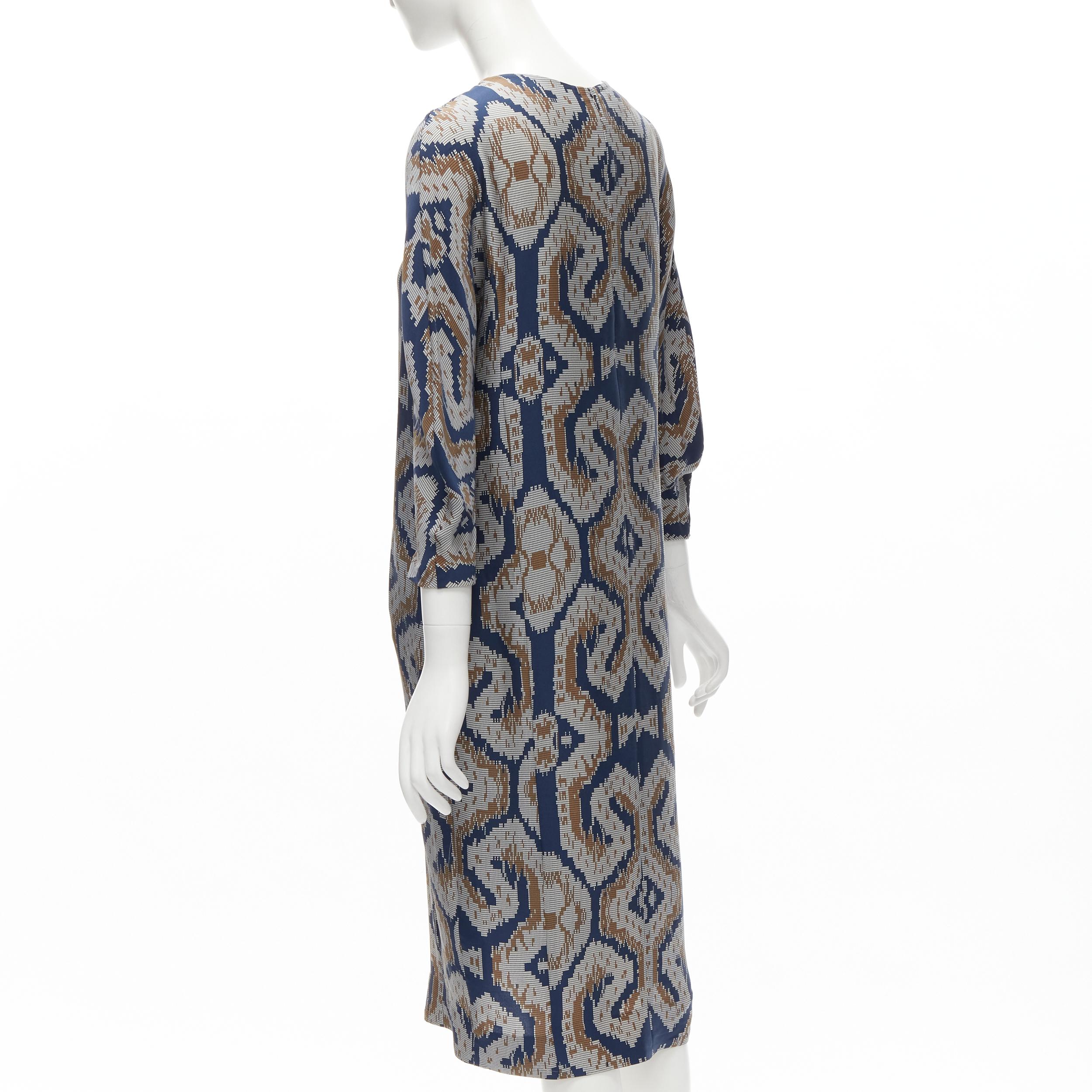Women's BY MALENE BIRGER blue grey ethnic round crew neck midi dress FR36 S For Sale