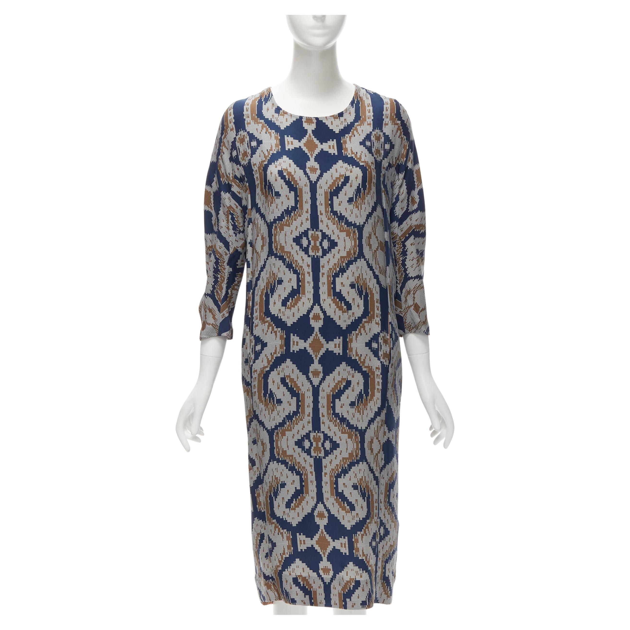 BY MALENE BIRGER blue grey ethnic round crew neck midi dress FR36 S For Sale