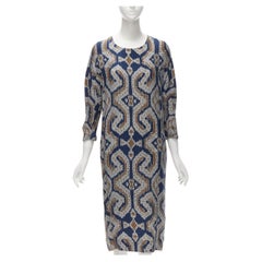 BY MALENE BIRGER blue grey ethnic round crew neck midi dress FR36 S