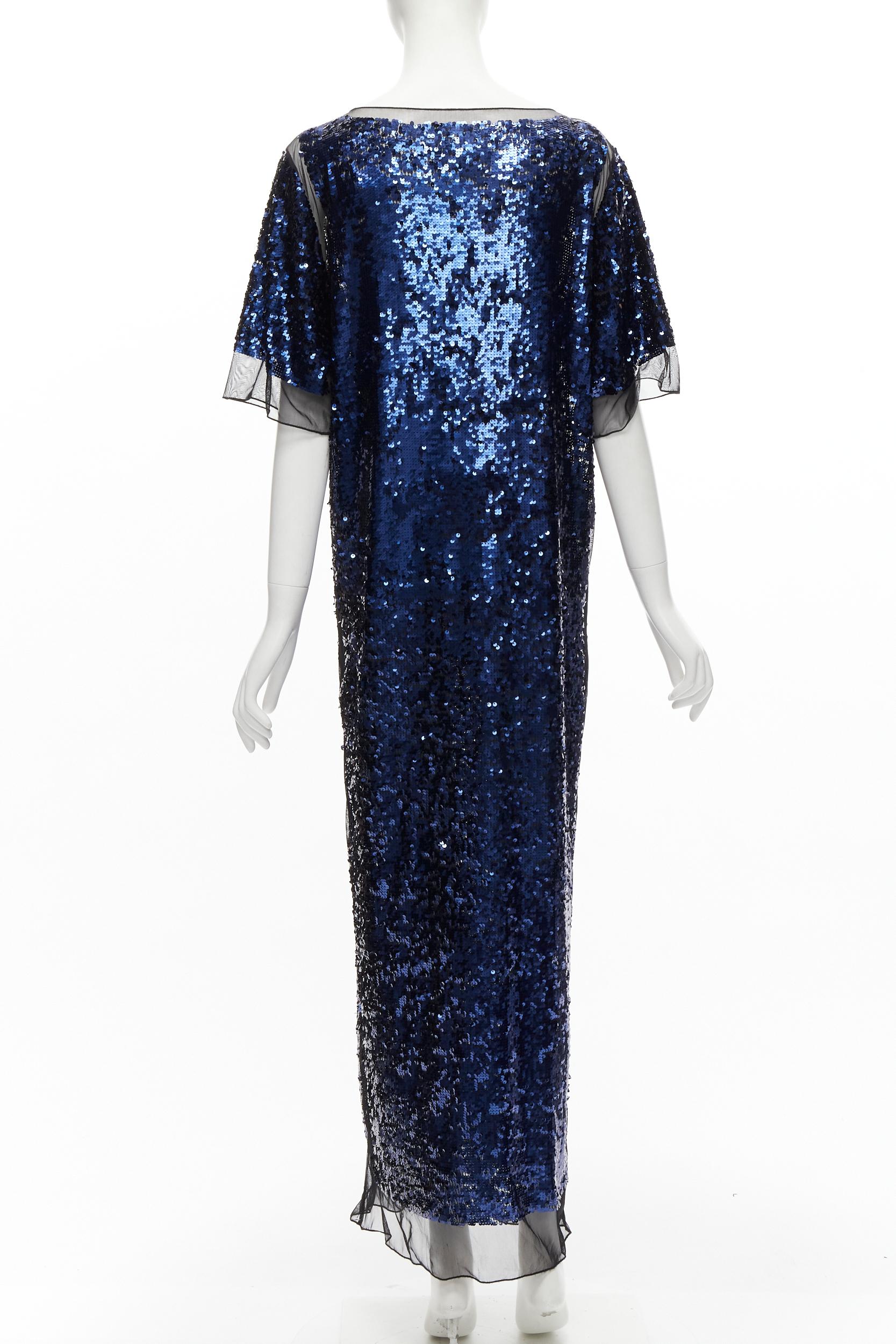 Women's BY MALENE BIRGER blue sequins overlay black sheer evening gown dress M For Sale