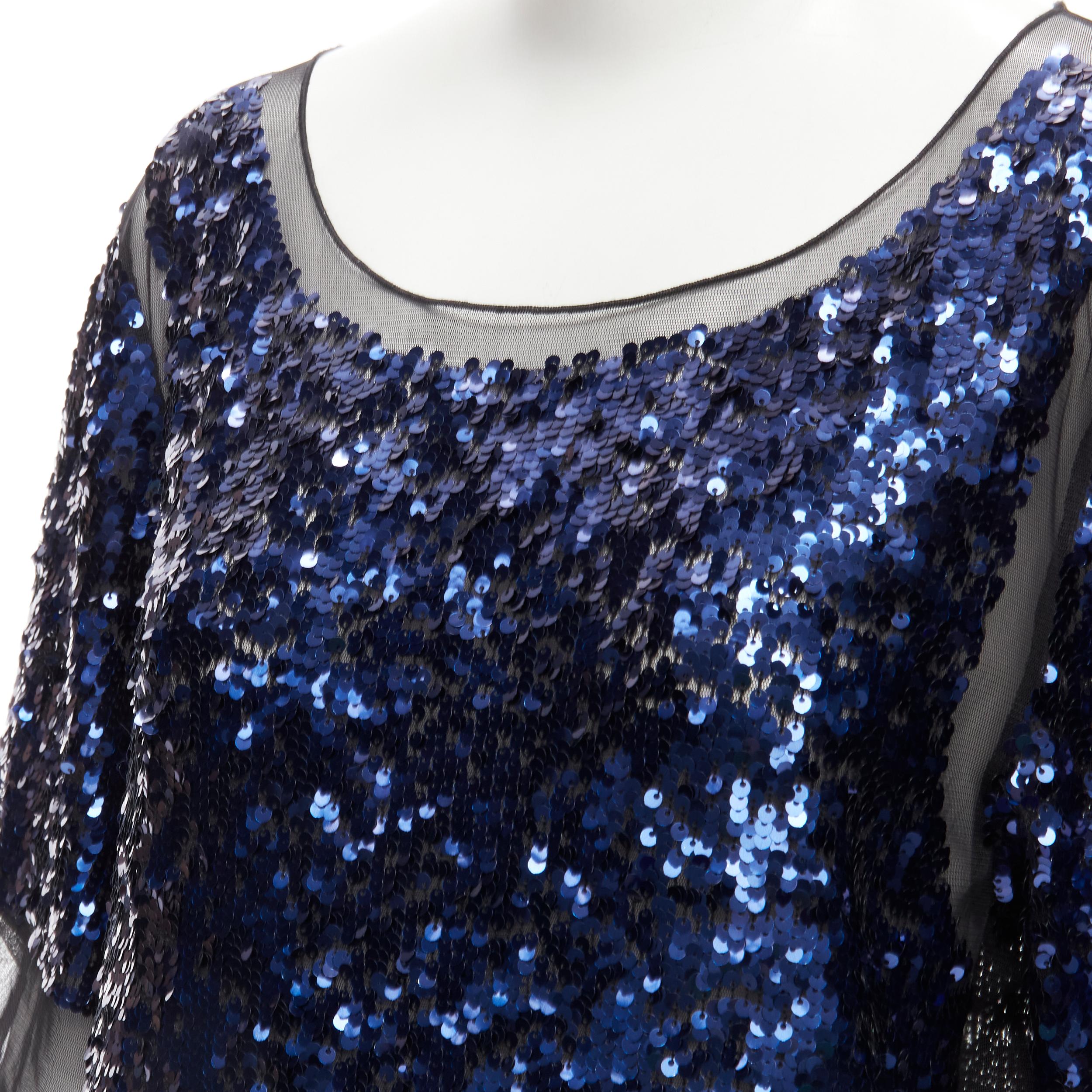 BY MALENE BIRGER blue sequins overlay black sheer evening gown dress M For Sale 2