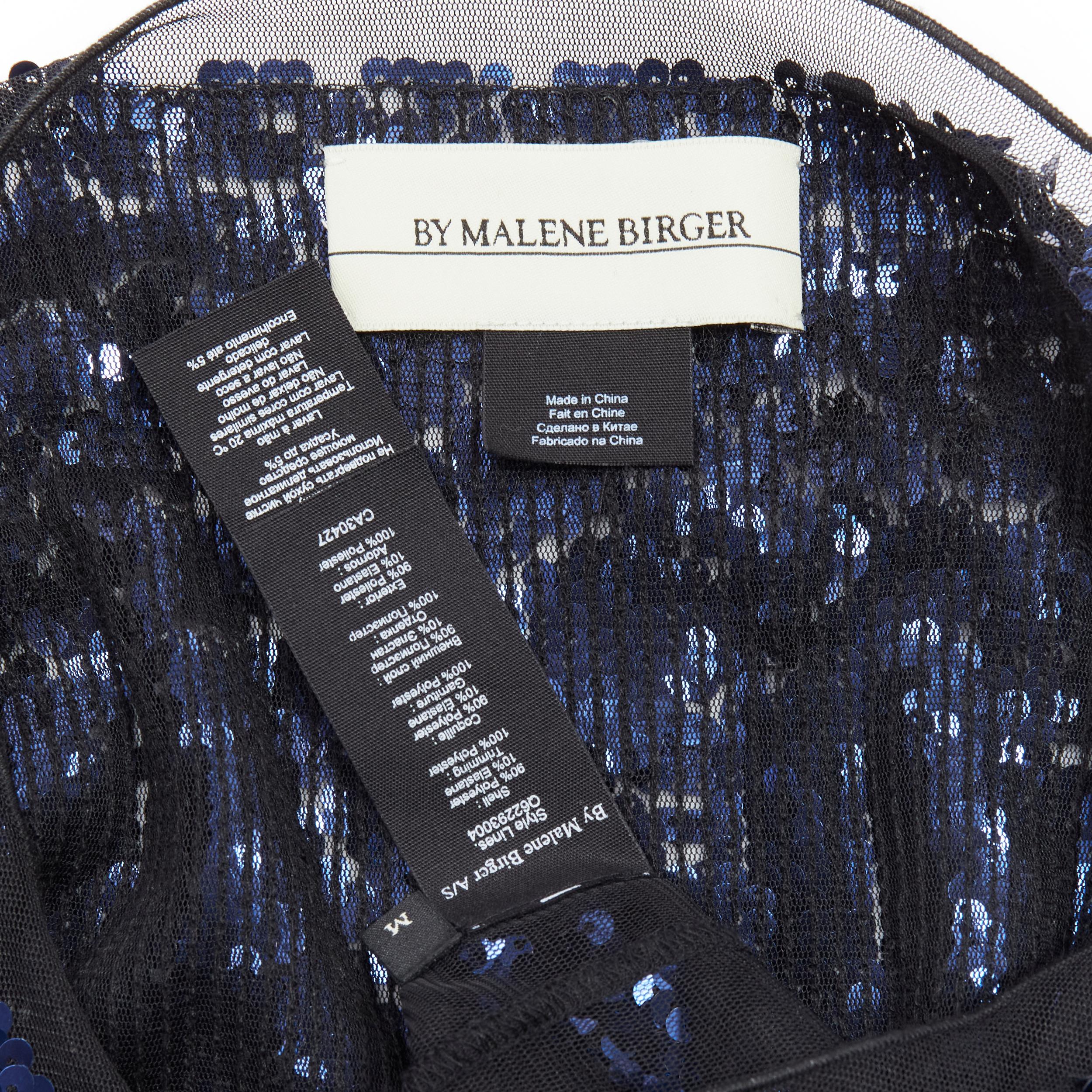 BY MALENE BIRGER blue sequins overlay black sheer evening gown dress M For Sale 4