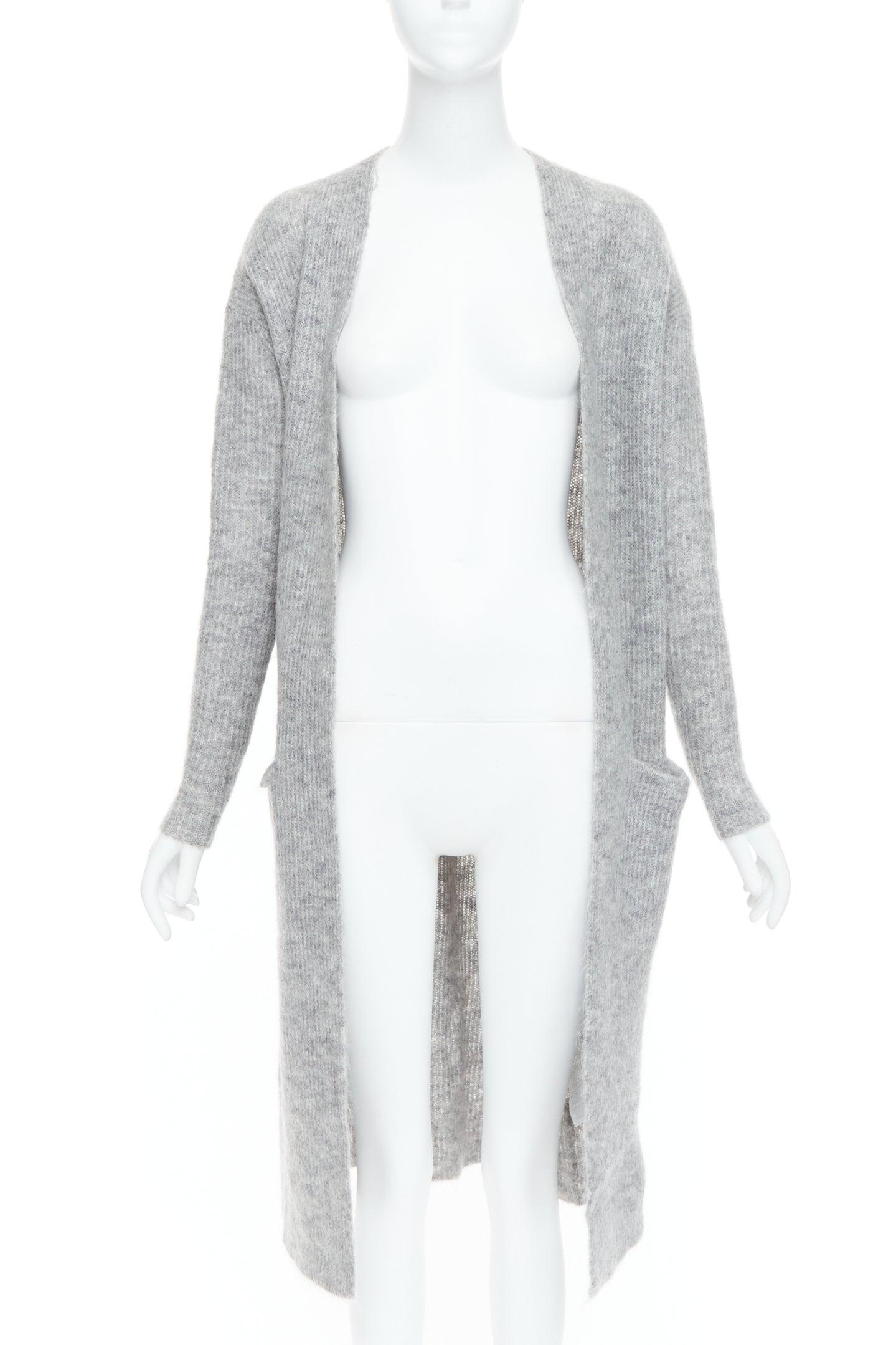 Gris Pull cardigan long en laine mohair mélangée grise MALENE BIRGER XS en vente