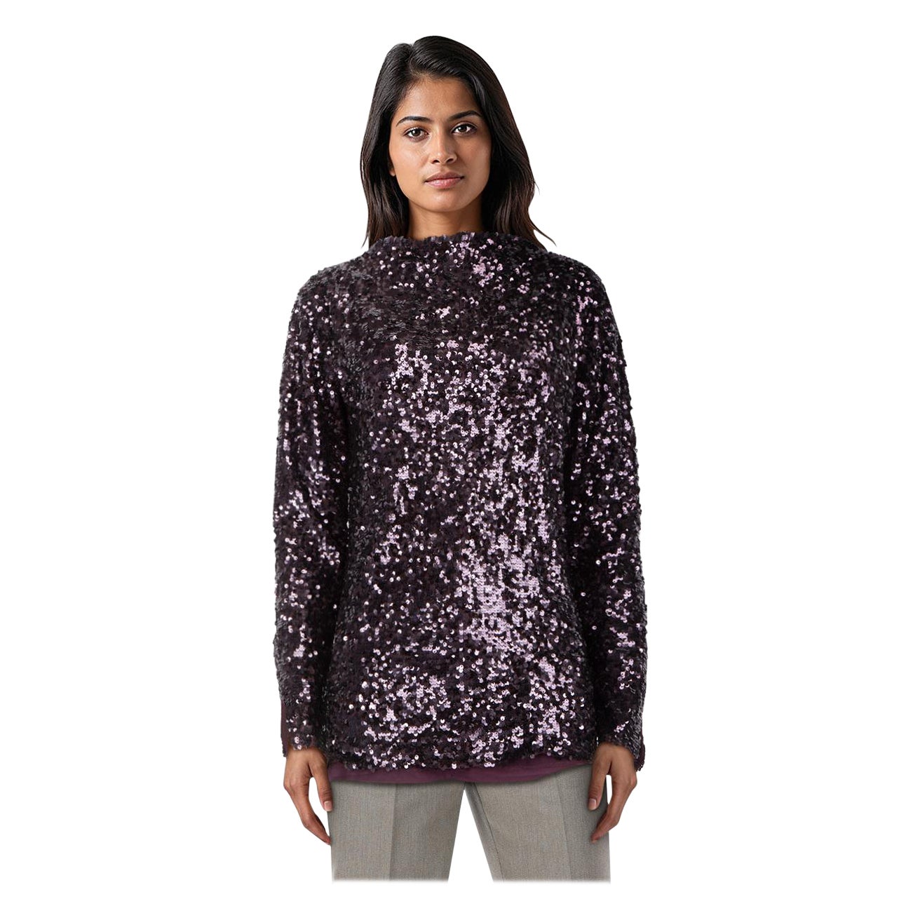 By Malene Birger - Top a maniche lunghe con paillettes viola - taglia L. in vendita