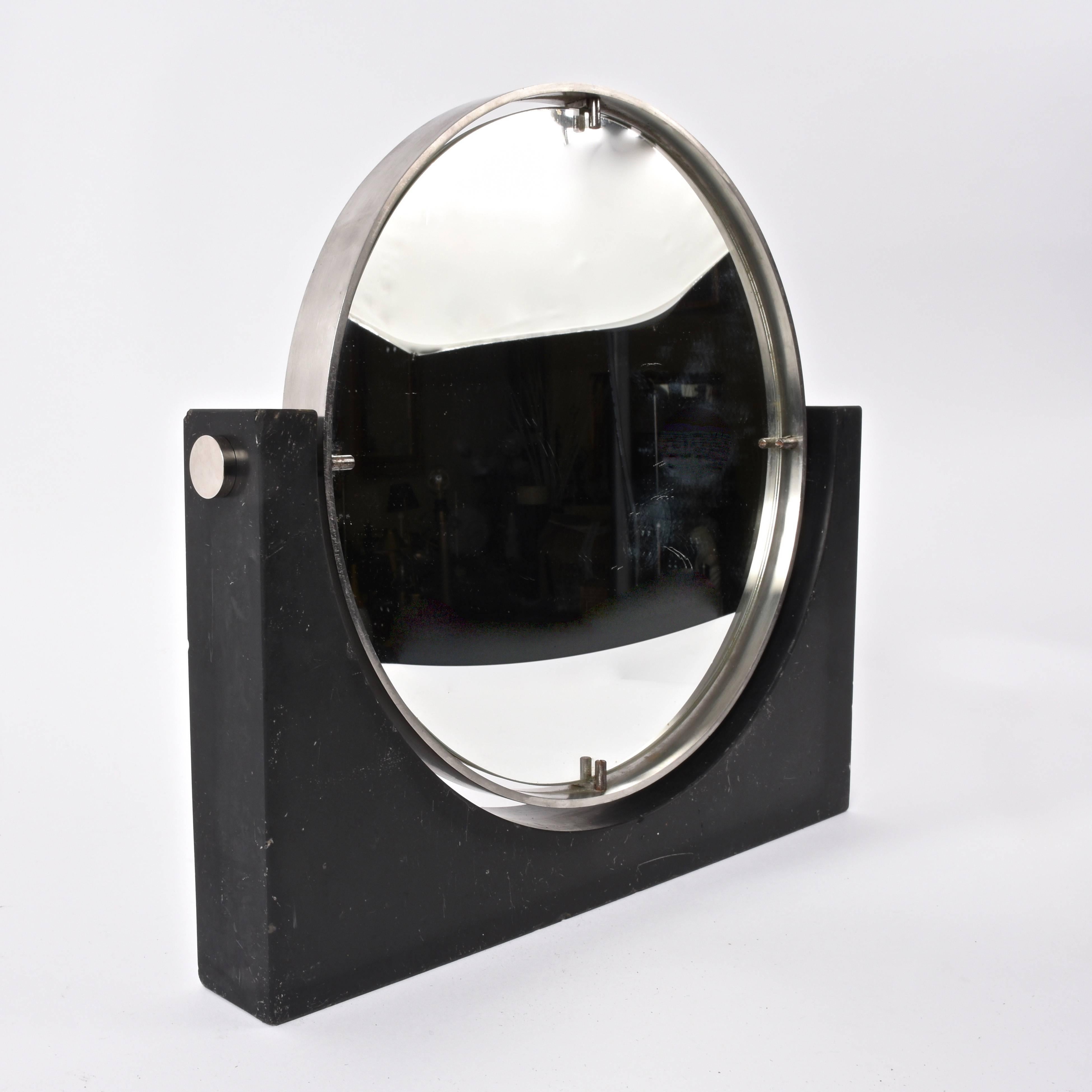 Mid-Century Modern Italian Double Sided Mirror in Marble and Steel by Mangiarotti, Italy, 1960s