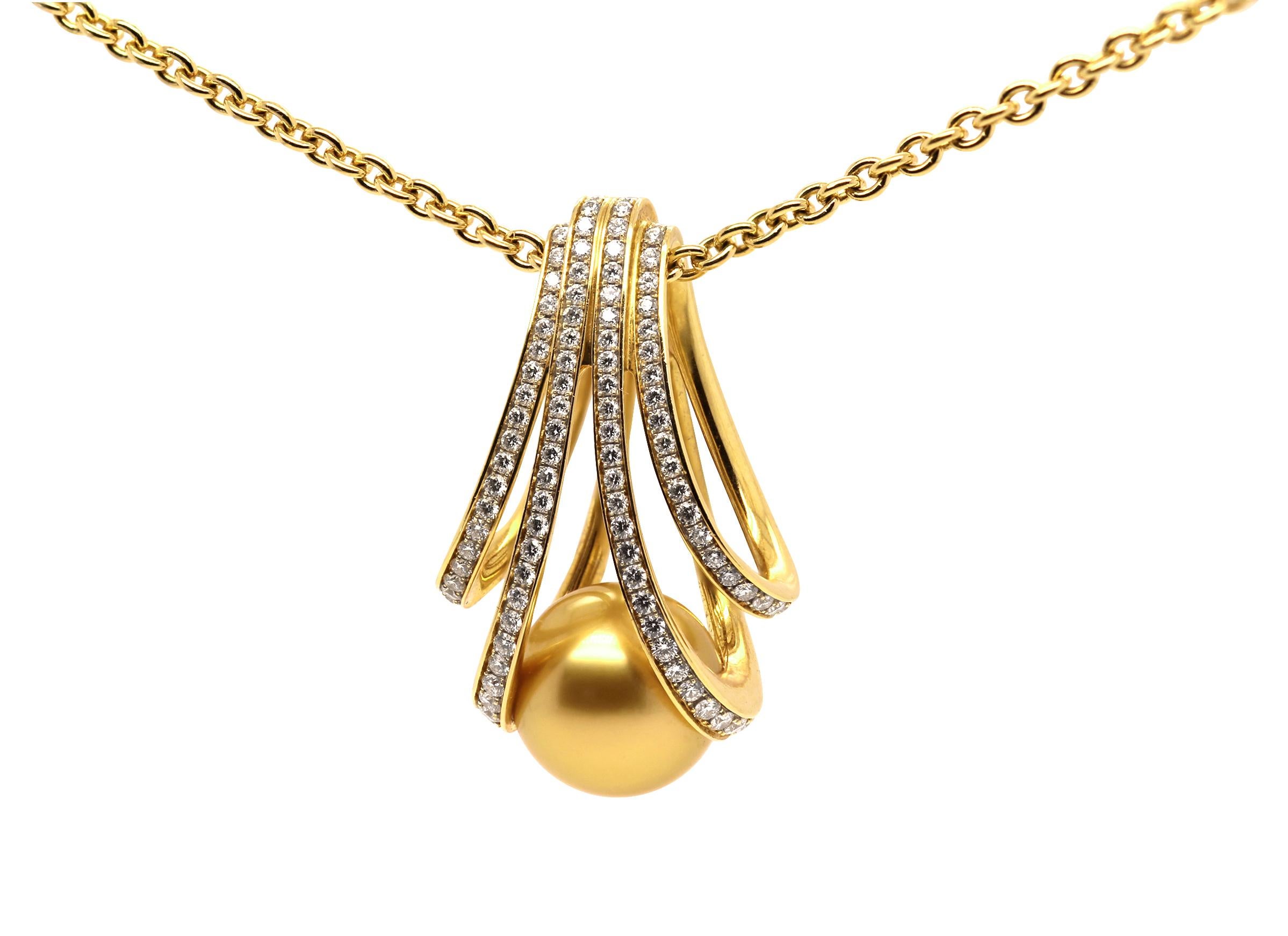 Modern Mikimoto South-Sea Gold Pearl & Diamond ‘World of Creativity’ Pendant - 18K Gold
