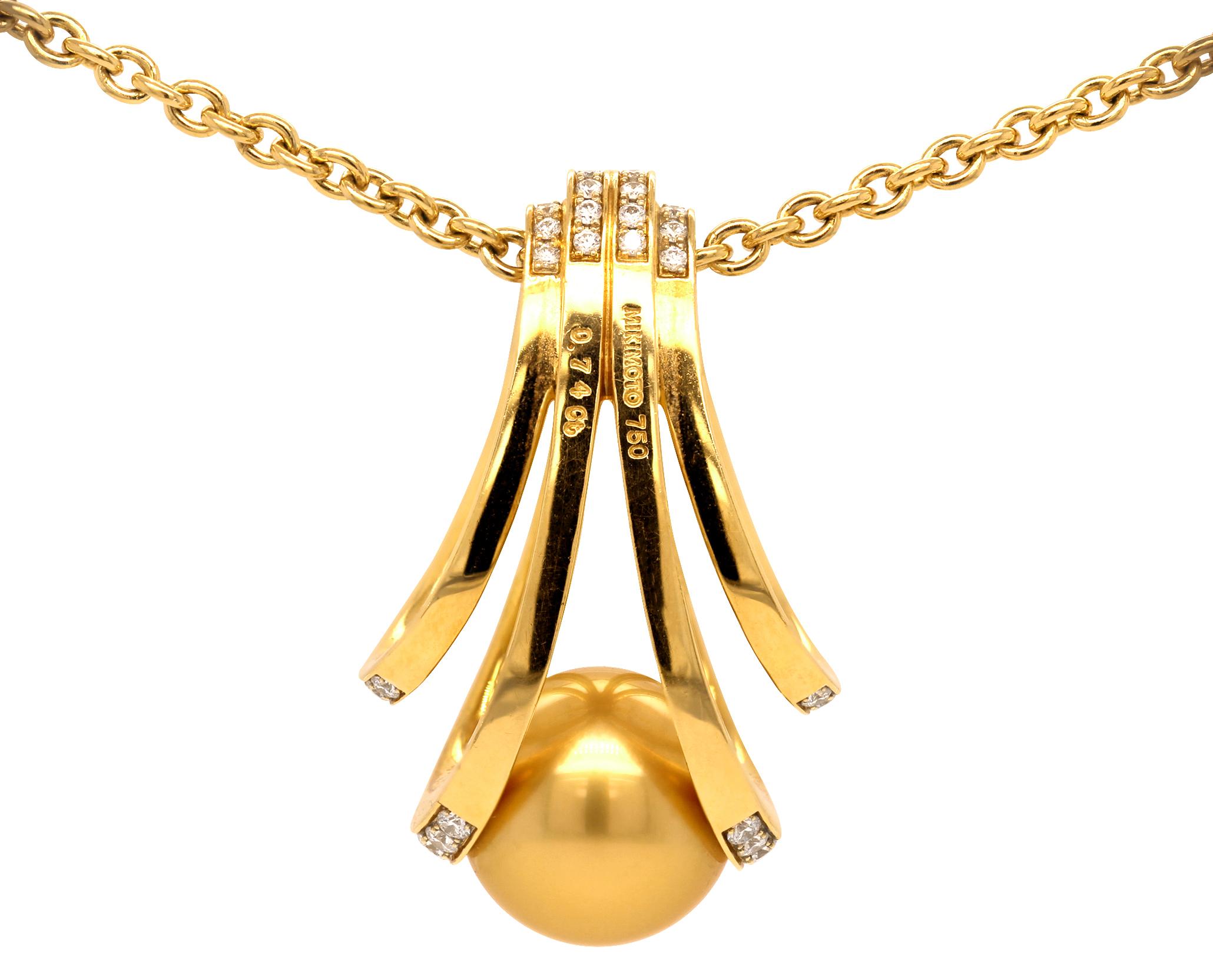 Uncut Mikimoto South-Sea Gold Pearl & Diamond ‘World of Creativity’ Pendant - 18K Gold