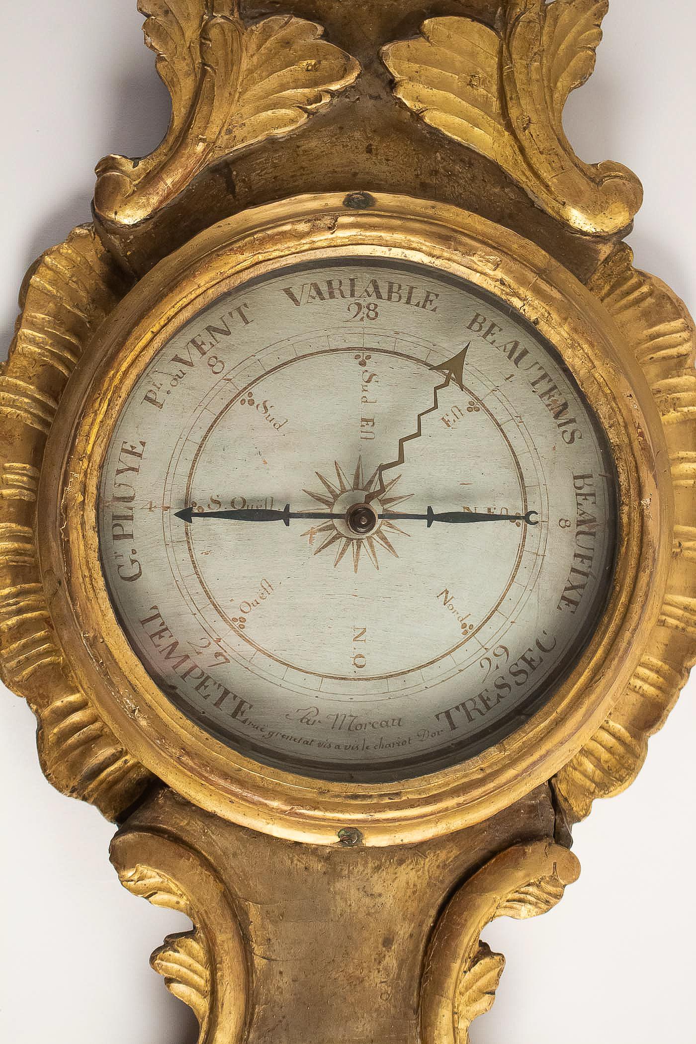 By Moreau, French Louis XV Period Decorative Barometer-Thermometer, circa 1770 1
