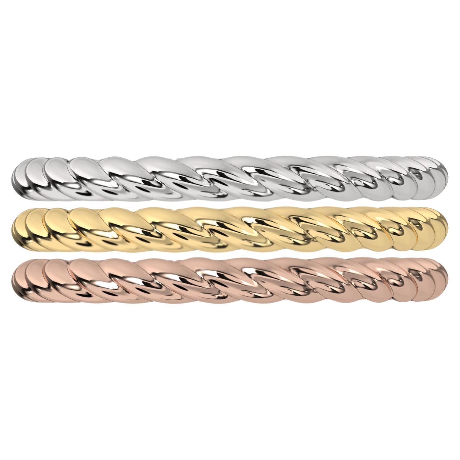For Sale:  BY ORDER: Twisted Band Ring in 18 Karat White Gold, Yellow Gold, Rose Gold