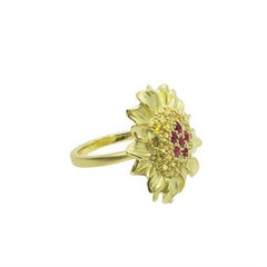 By Popular Demand, Medium Sunflower Ring in 14K Gold and Ruby and Sapphire