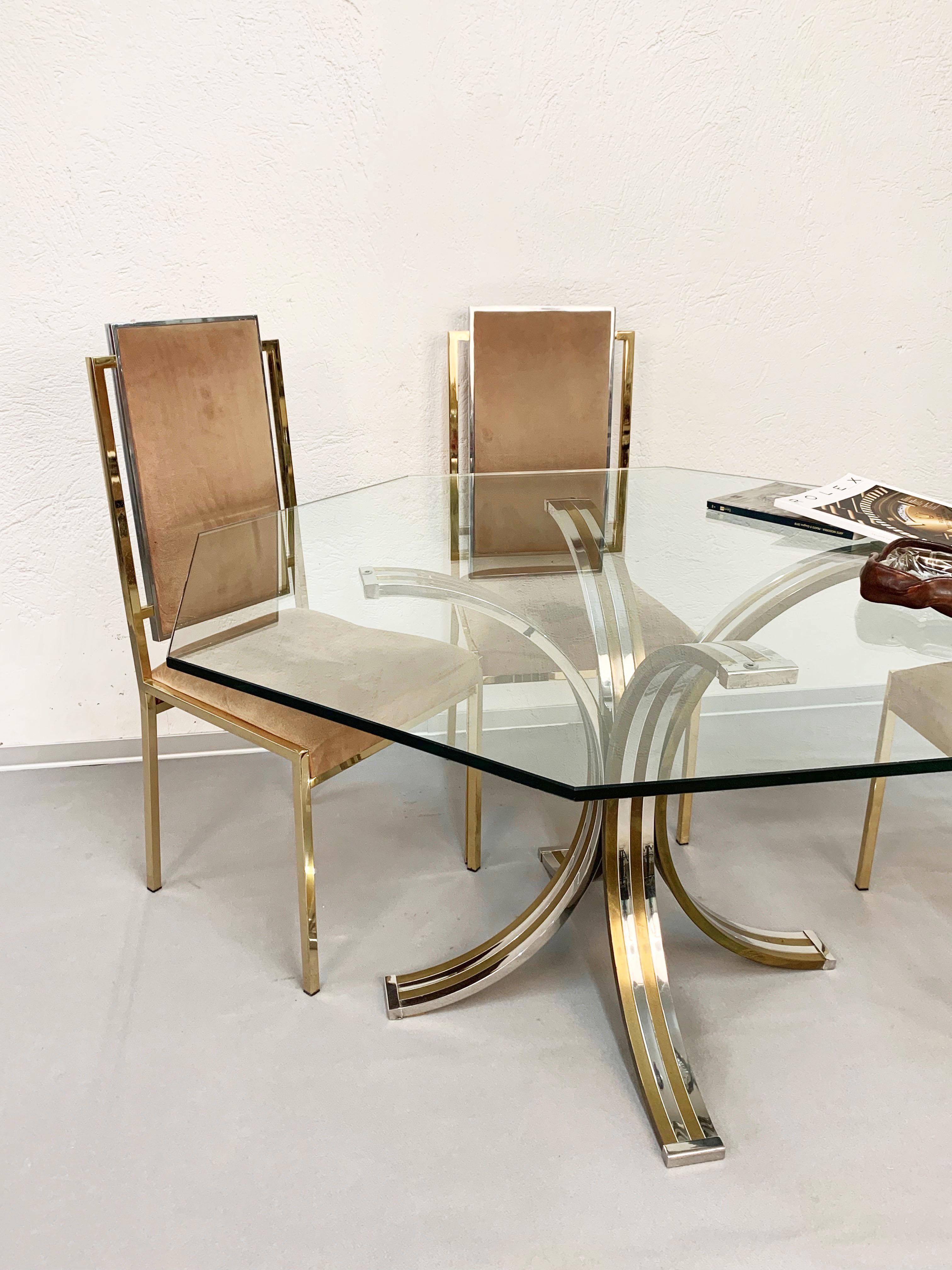 Brass and Chrome Octagonal Glass Italian Dining Table after Romeo Rega, 1970s For Sale 10