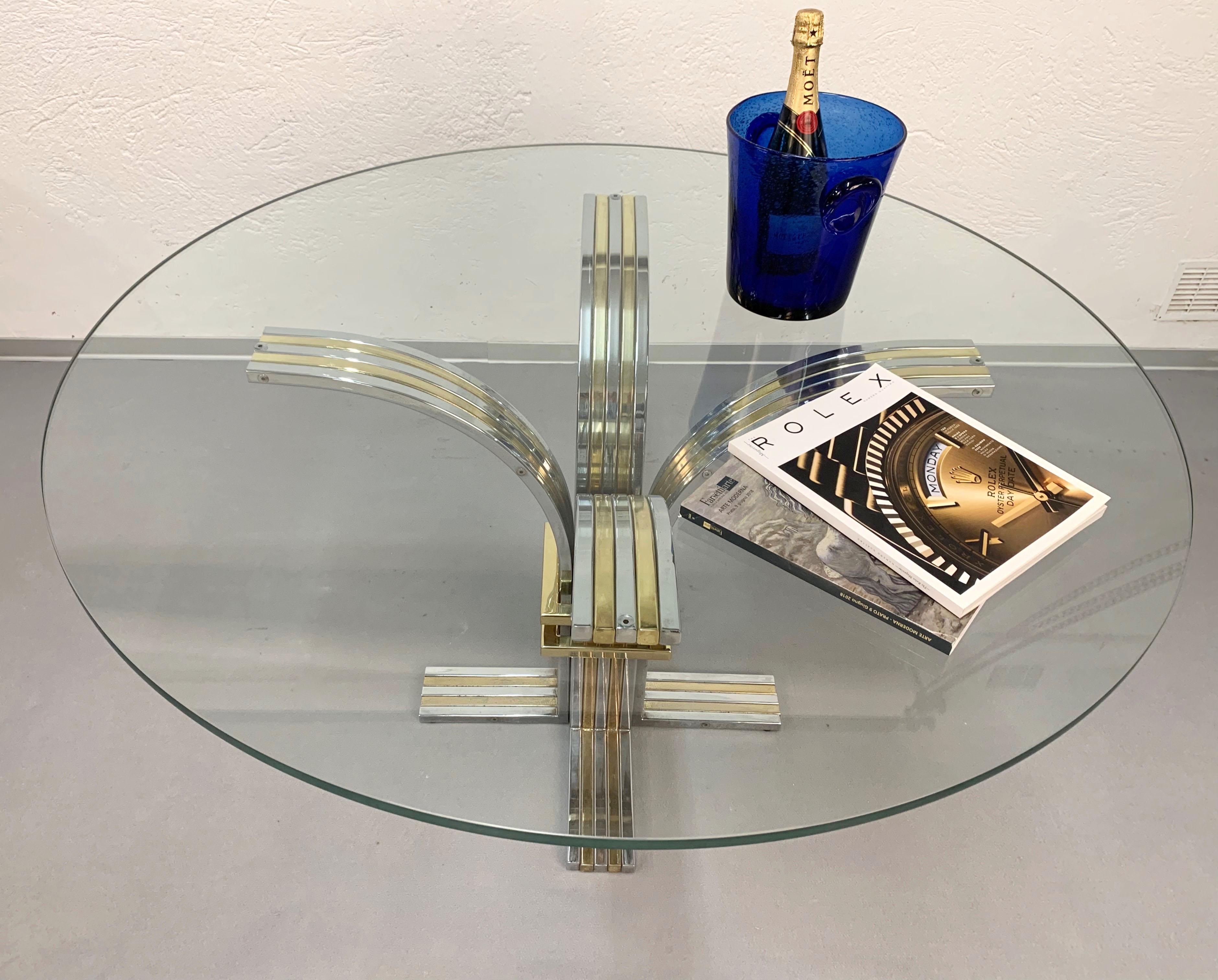 Brass and Chrome Steel Round Glass Italian Dining Table by Banci Firenze 1970s 7