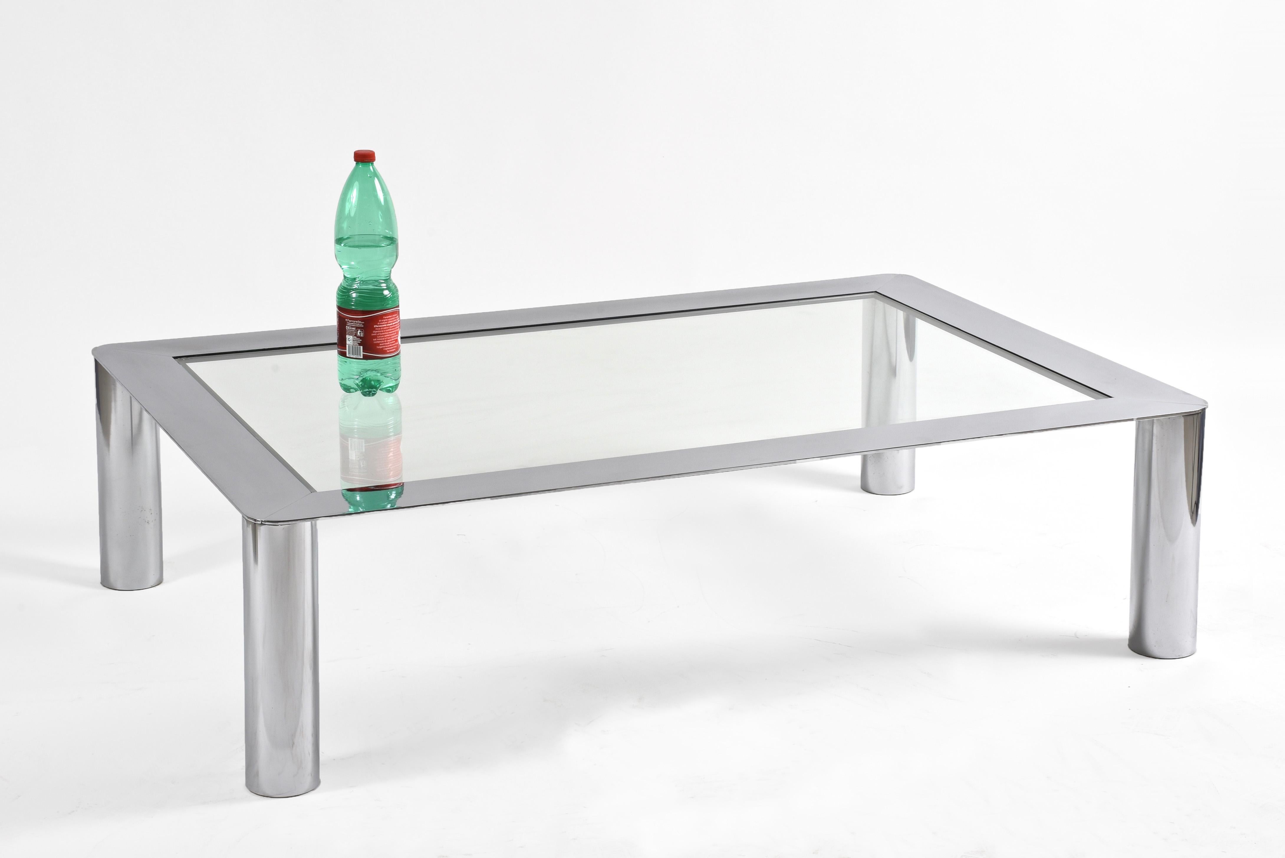 By Sergio Mazza and Gramigna for Cinova Coffee Table Steel and Glass Italy 1970s 1