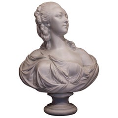By Sevres Manufacture, Porcelain Biscuit Bust of Countess du Barry, after Pajou