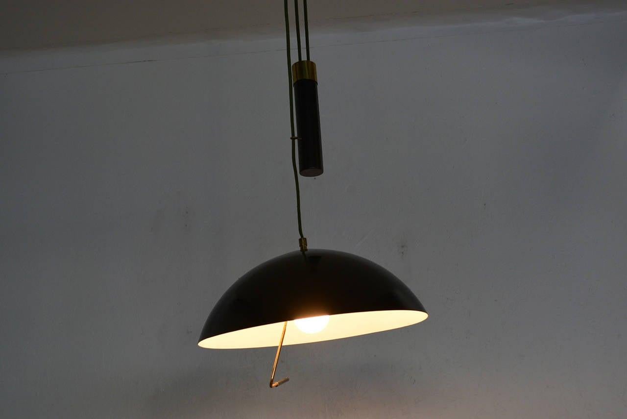 Italian 1950s Stilux Milano Black Adjustable Pendant Lamp Italy For Sale