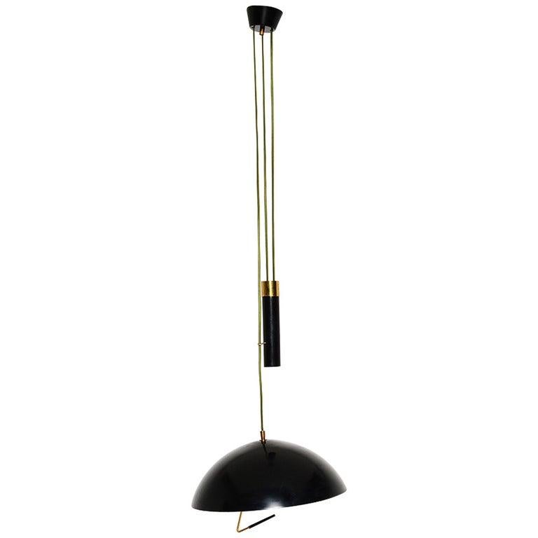 Mid-Century Modern 1950s Stilux Milano Black Adjustable Pendant Lamp Italy For Sale