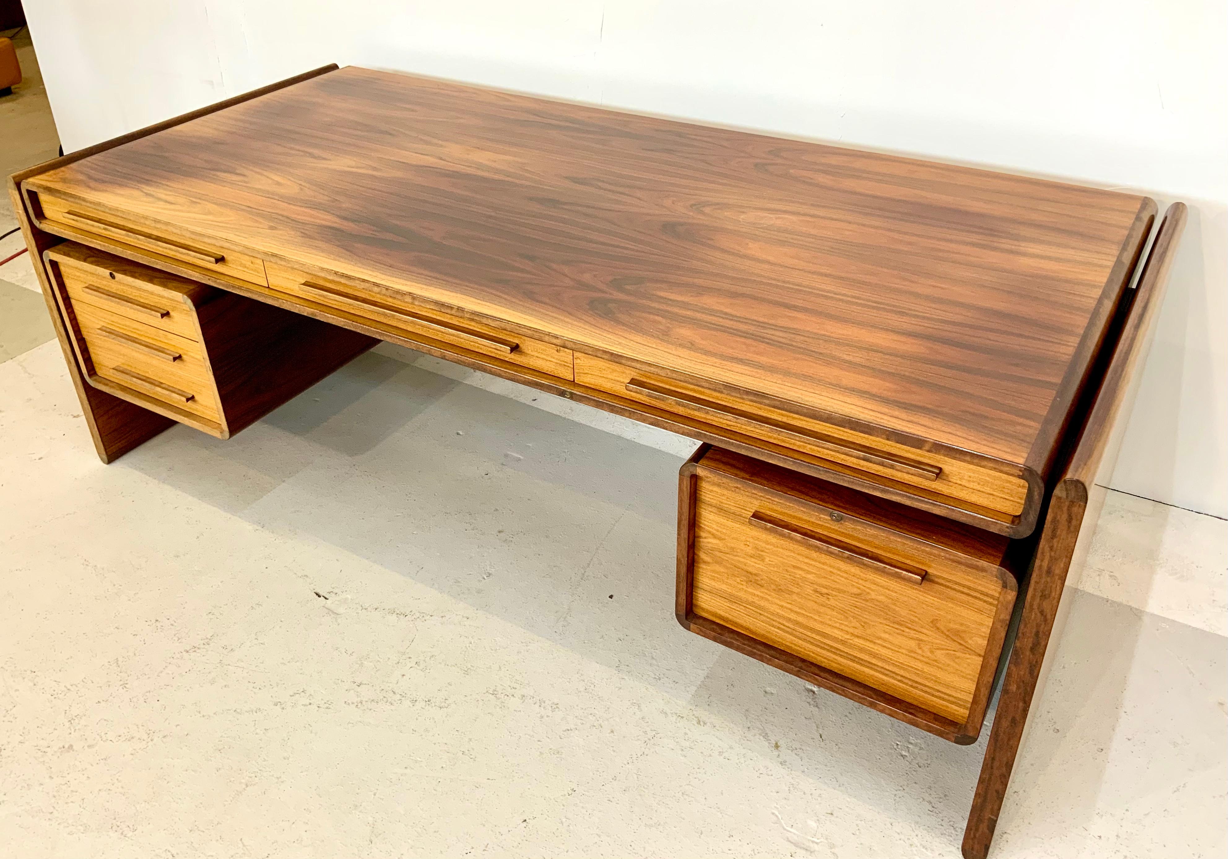 20th Century By Svend Dyrlund Santos Rosewood Executive Midcentury Danish Modern Desk, 1960s For Sale