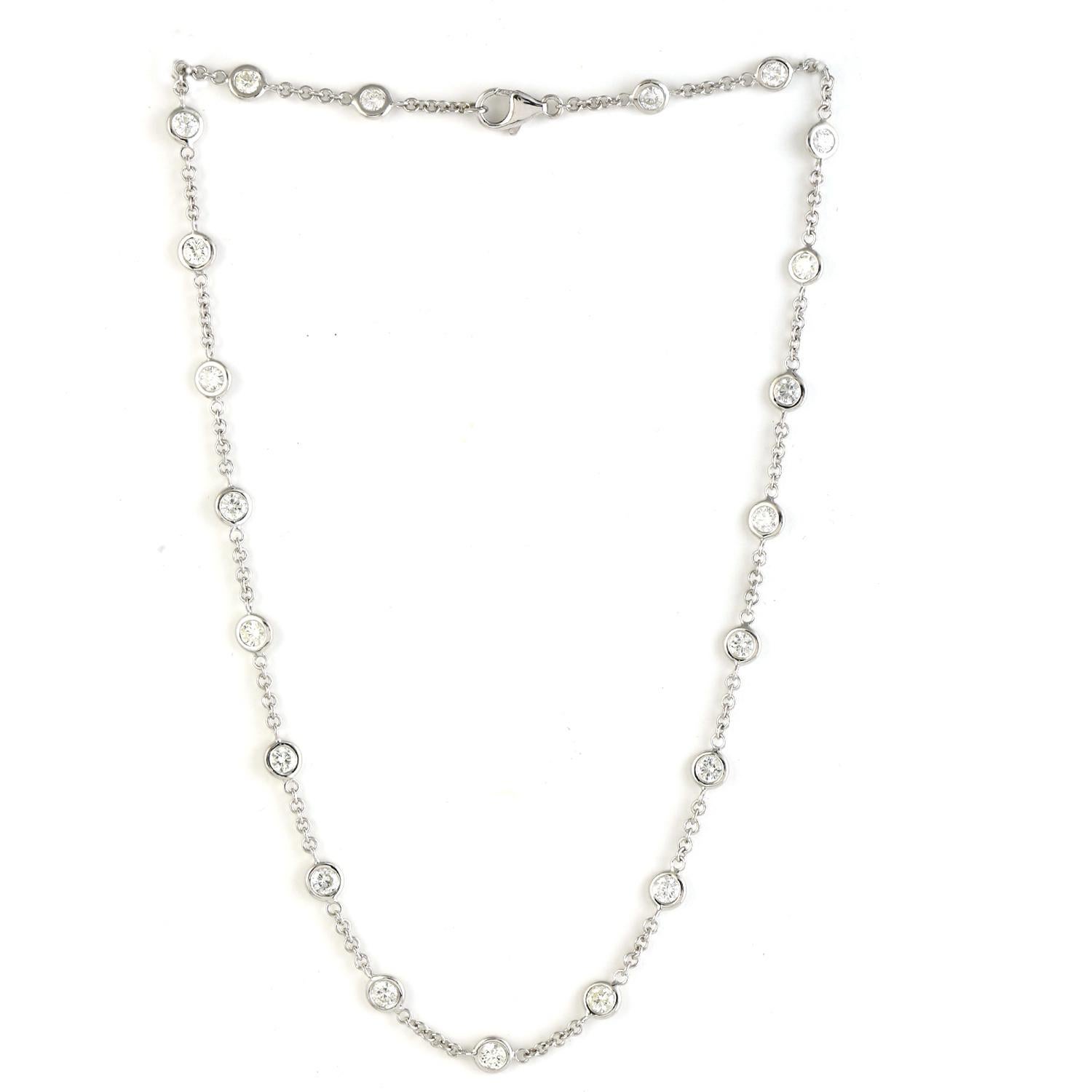 By The Yard Diamant-Halskette aus 14 Karat Weißgold mit zarter Kette (Gemischter Schliff)