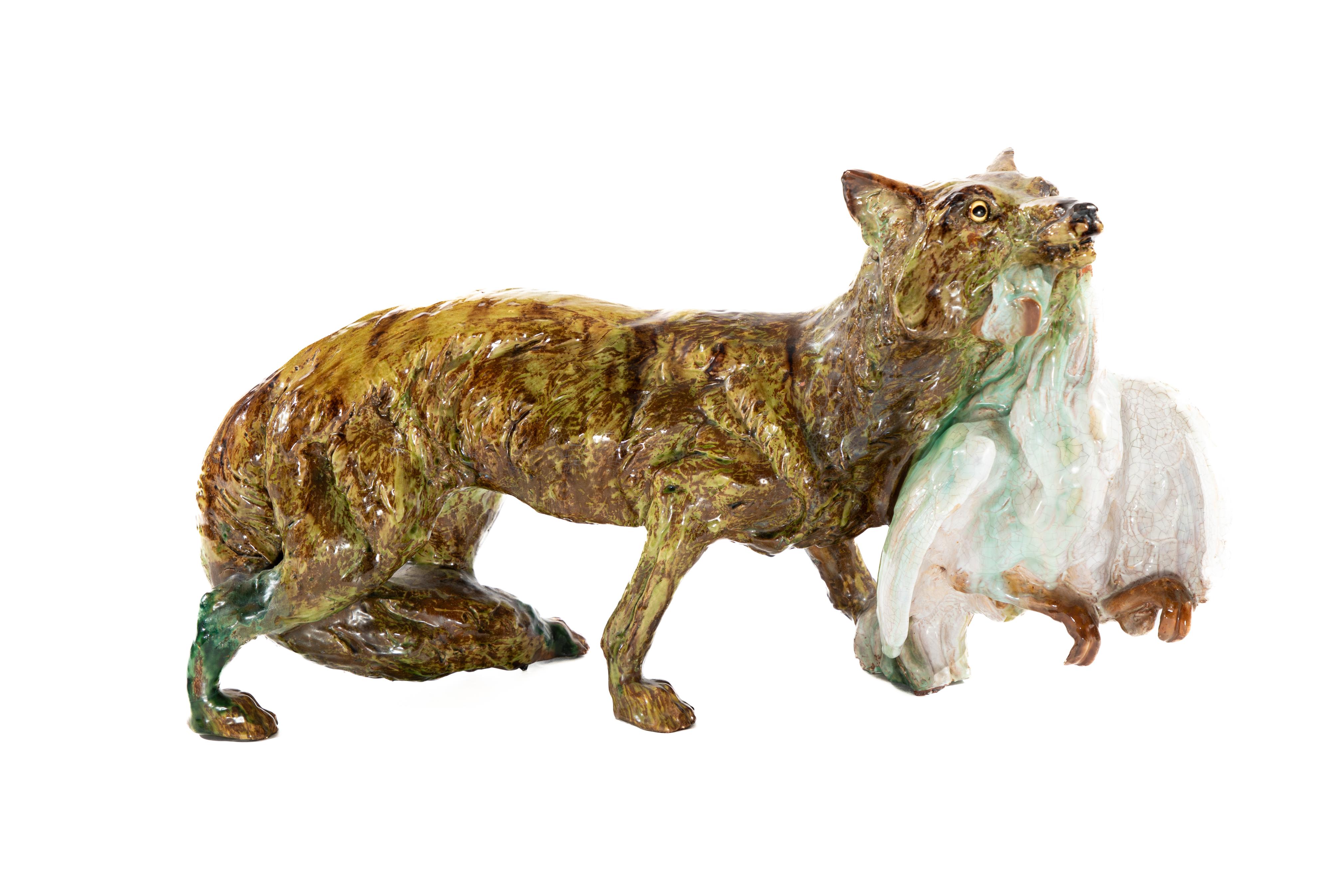 Cane in ceramica con oca in bocca.  Di Thomas Cartier