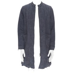 BY WALID blue heavy washed linen raw cut frayed heavy zip front coat S