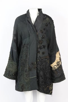 By Walid Embroidered Paneled Textured Silk Coat Small