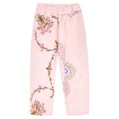 By Walid Linen Flower Embroidered Trousers
