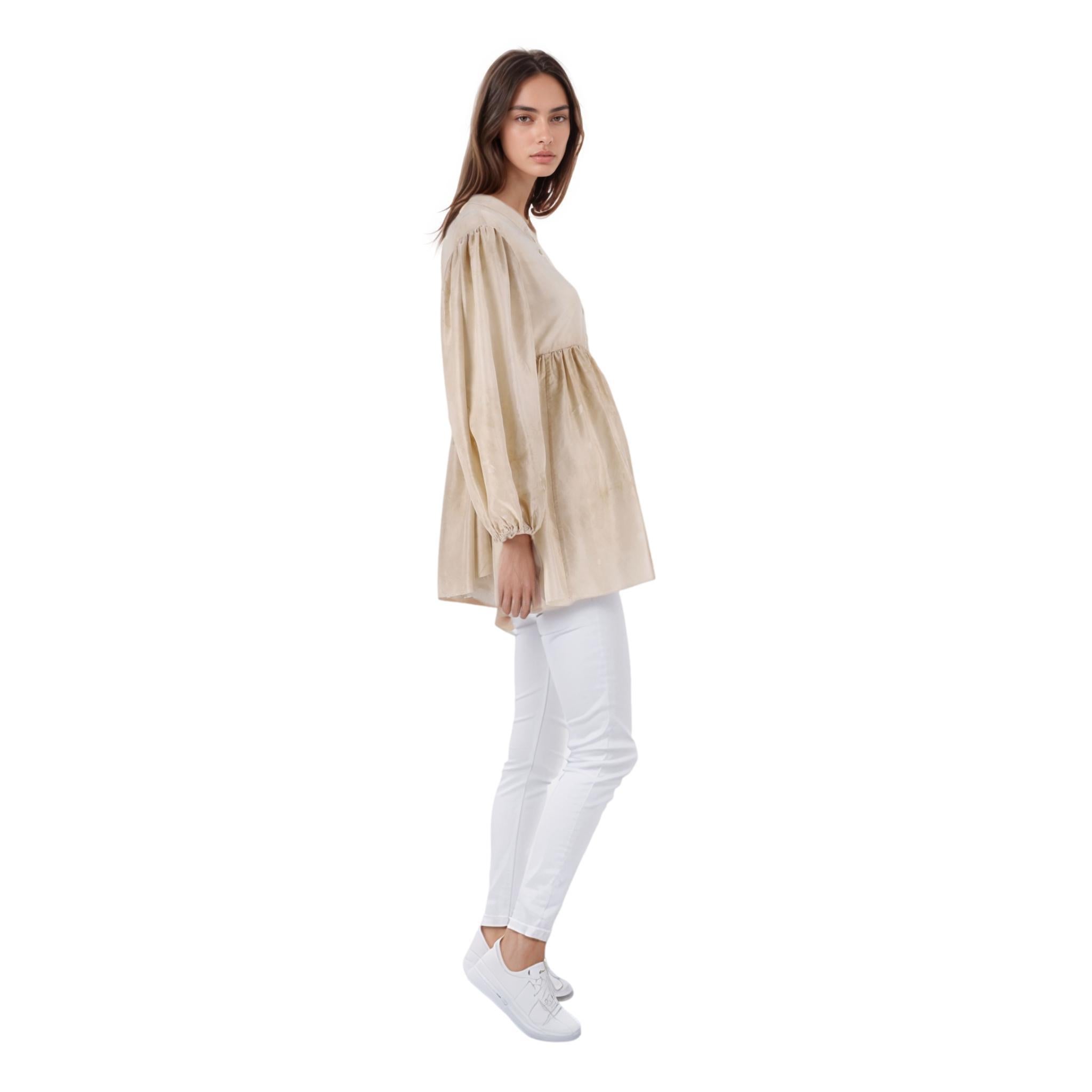 Beige By Walid - Camicia con peplo in seta in vendita