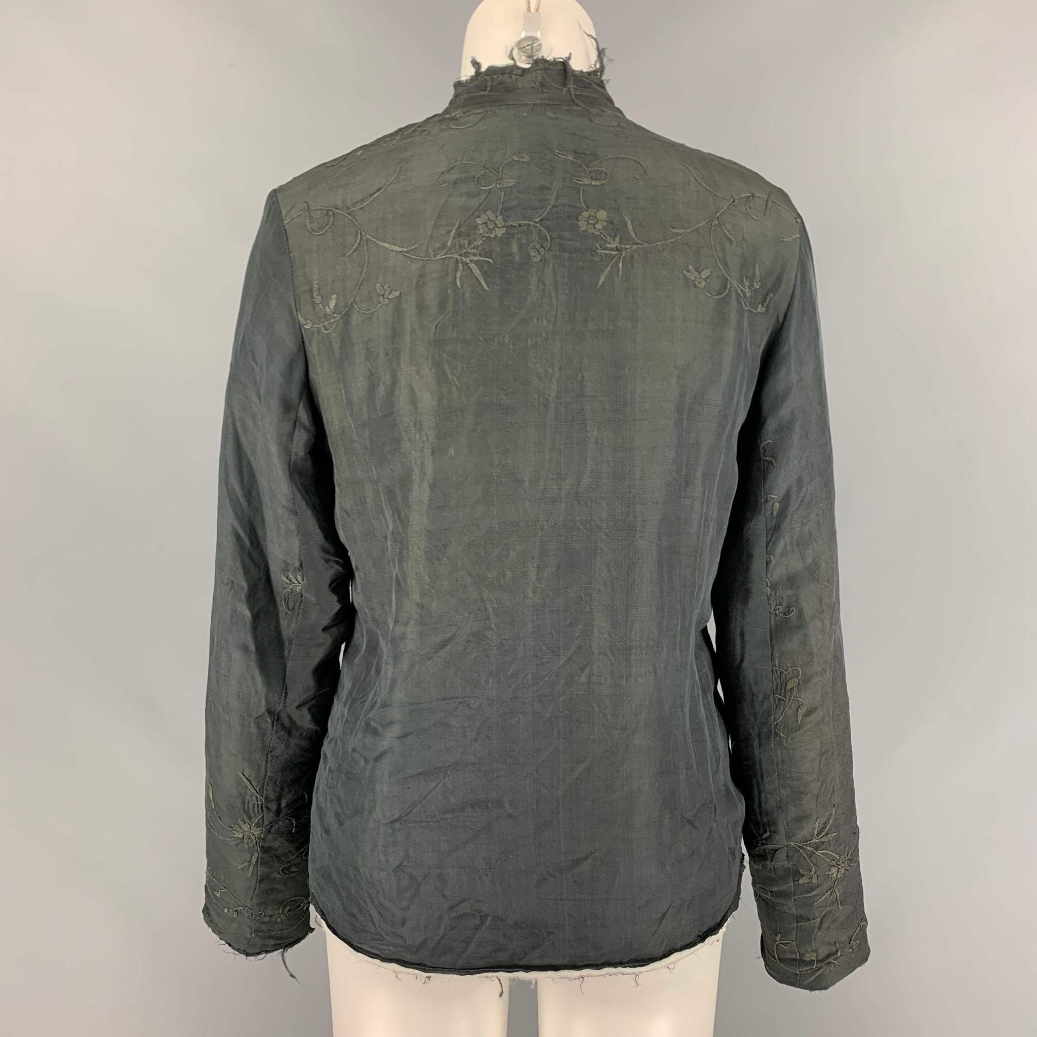 BY WALID Size M Dark Gray Silk Embroidered Jacket In Good Condition In San Francisco, CA